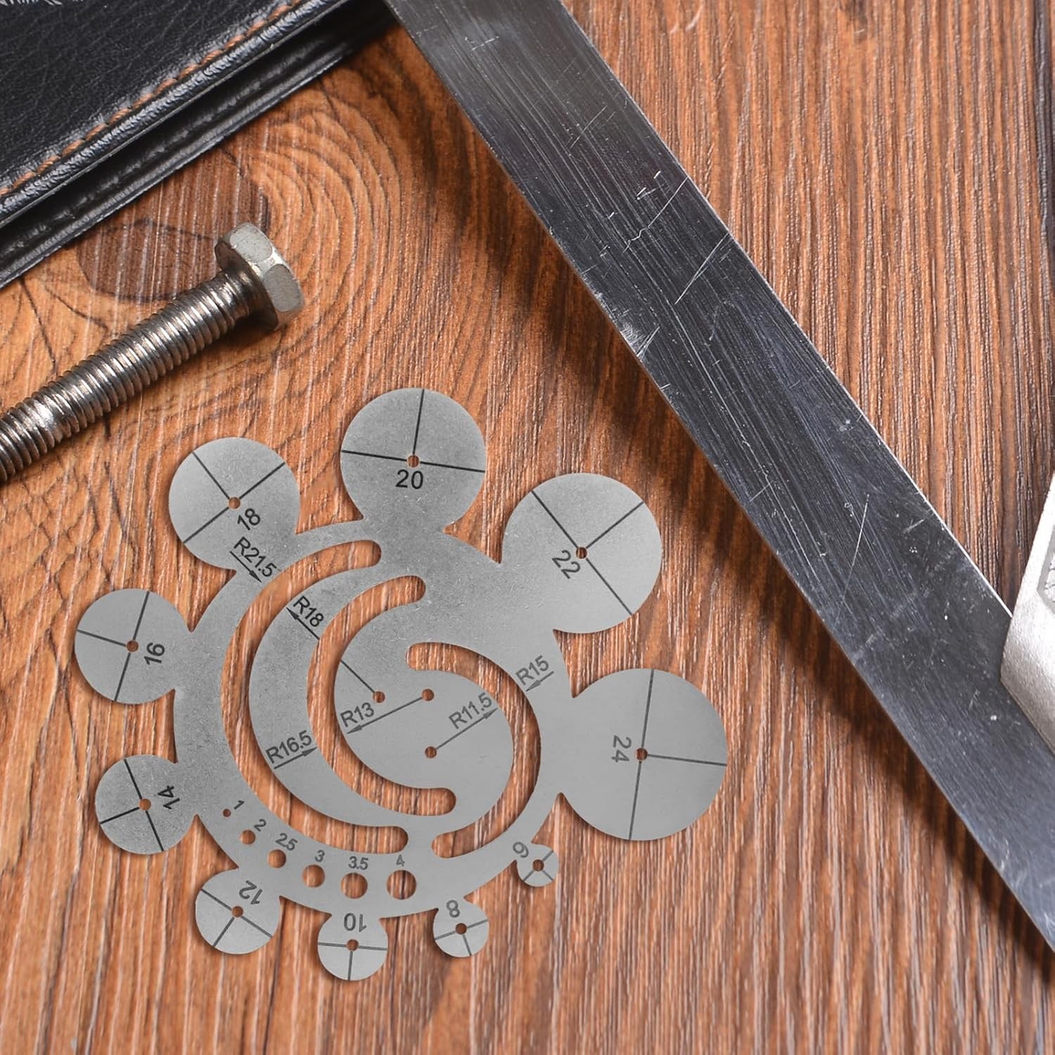 Leather Cutting Circle Template Round Ruler Precision Radius Tool for Sewing Cra