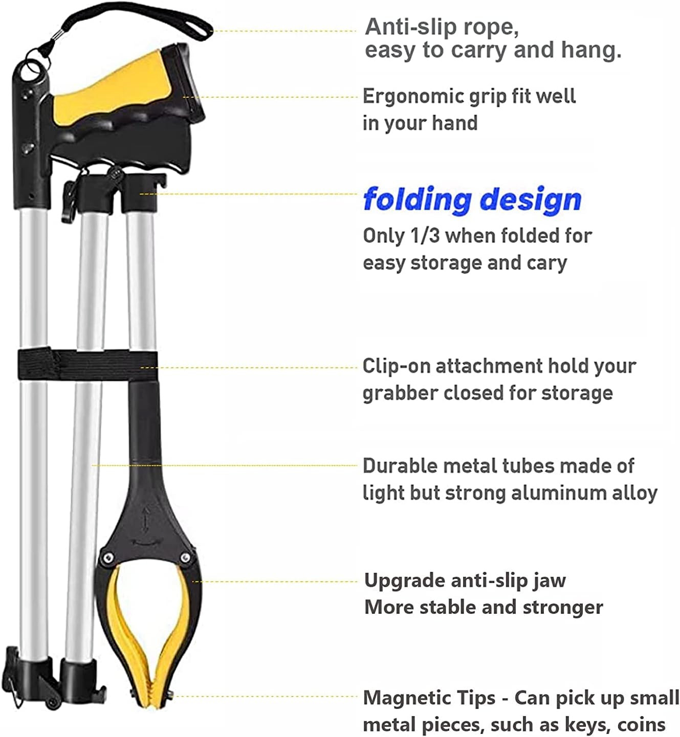 43" Foldable Extra Long Grabbers for Elderly Grab It Reaching Tool Heavy Duty