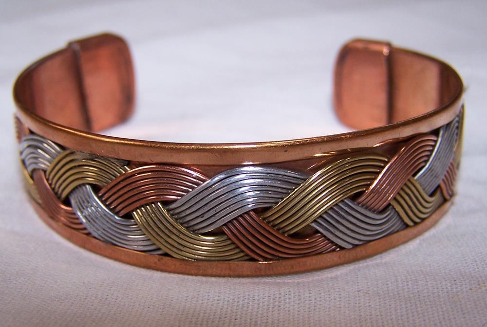 SOLID COPPER TRICOLOR CUFFED HEALTH BRACELET men women lady jewelry braclet NEW