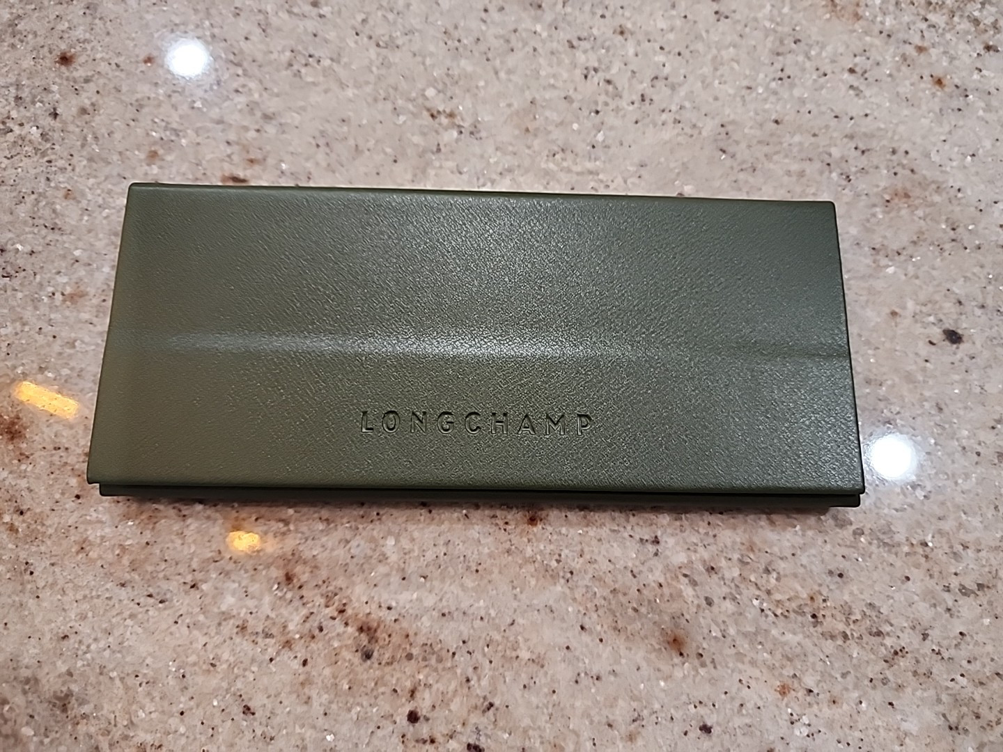New LONGCHAMP Green Leather Folding Glasses Case