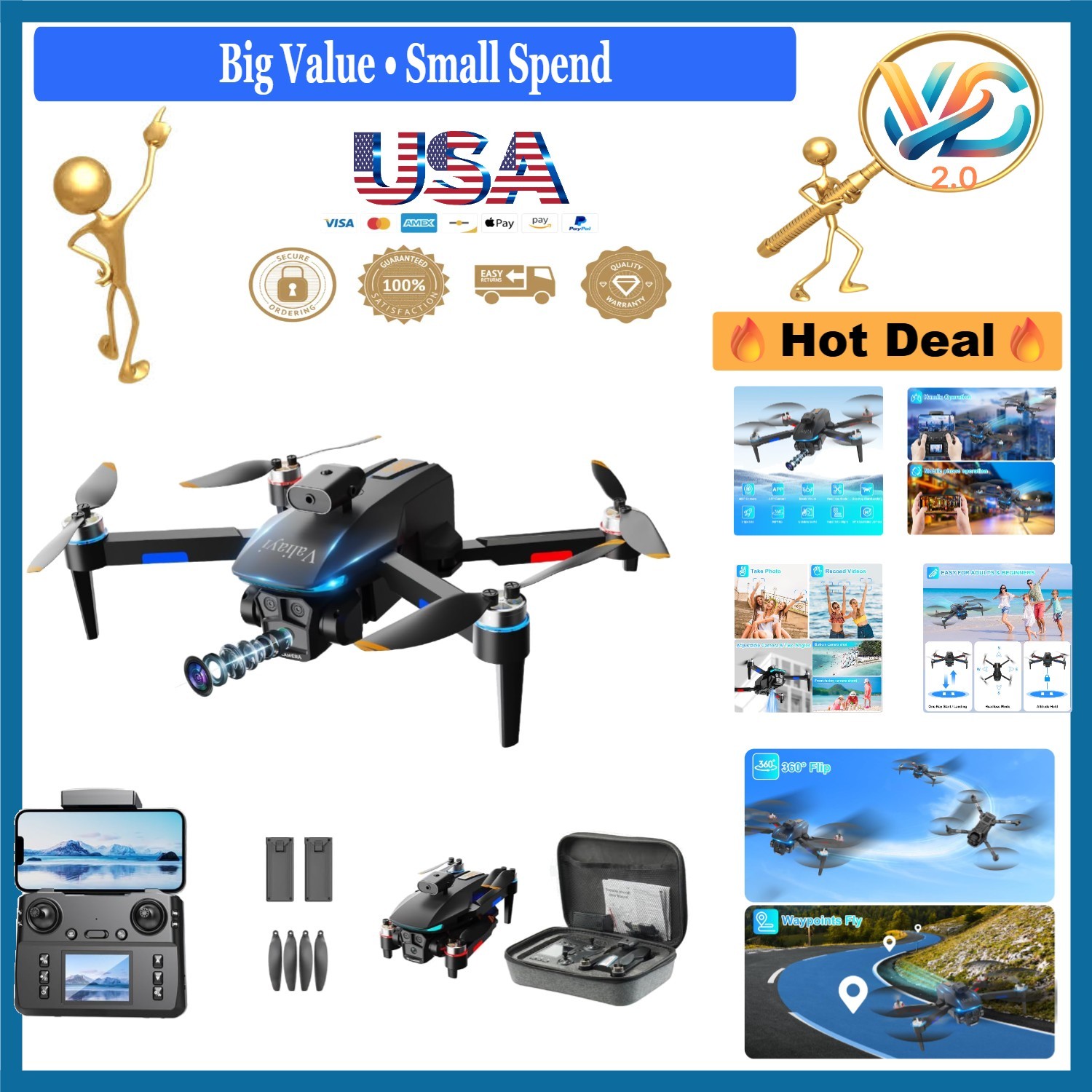 Mini Drone with Camera for Beginners,Foldable,360 Flips,Dual 480p
