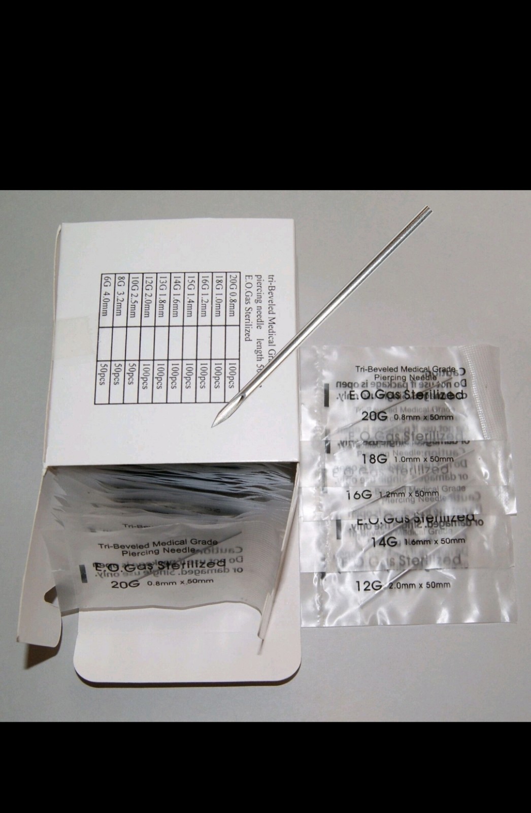 6 Piercing Needles 3ea 14G, 16G Gauge Tri Bevel Pierce Needle