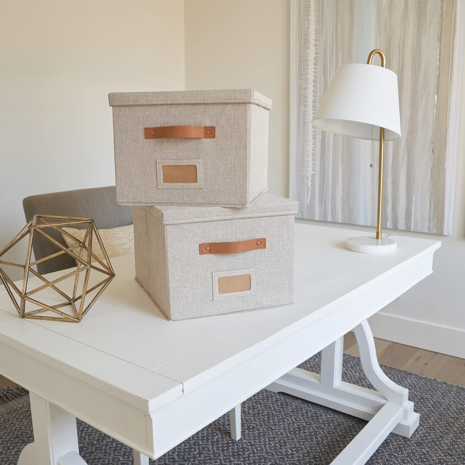 NEW.Decorative Document Storage Box Set (2-Piece) Easy-Slide Lidded Design