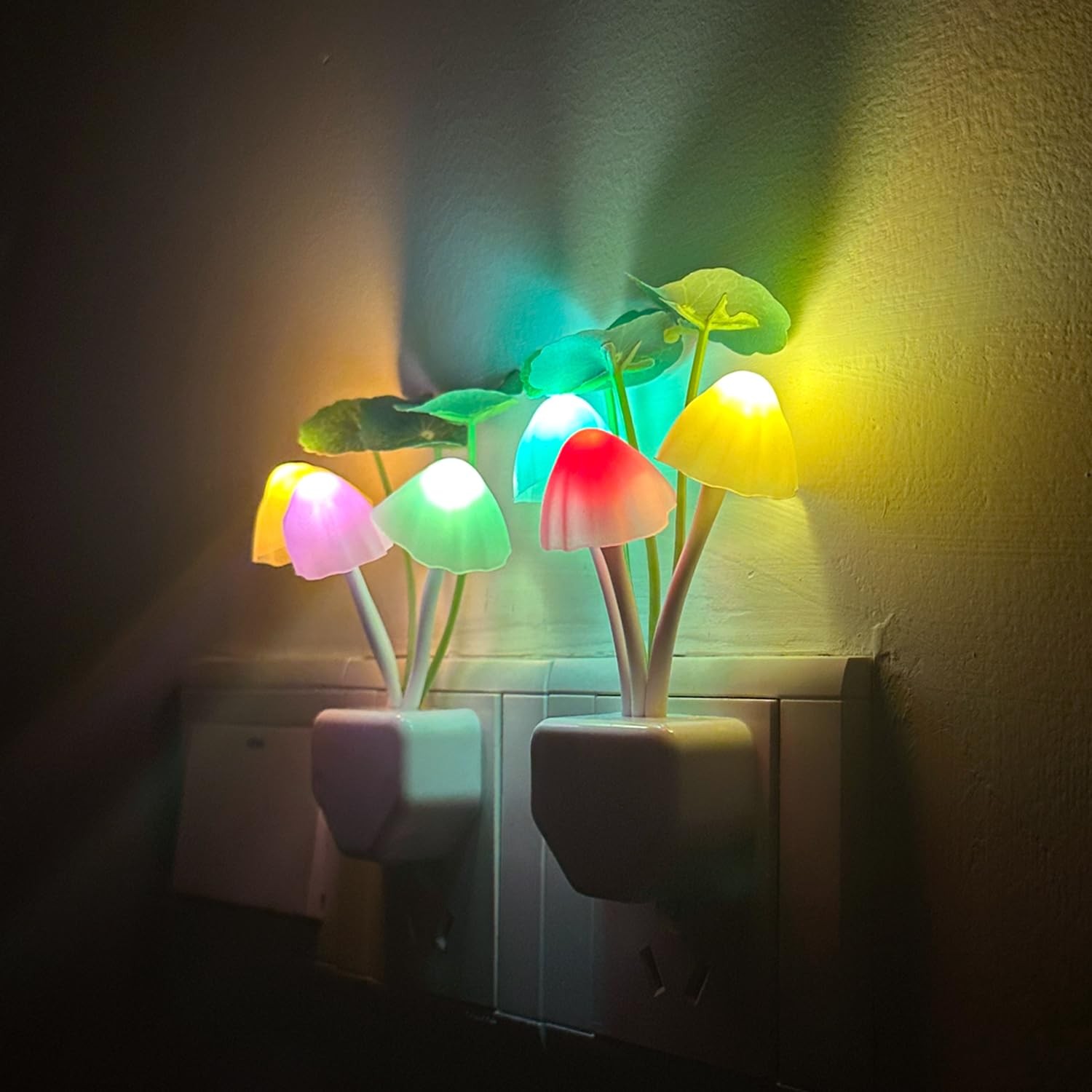 Kazgroth 2Pack Mushroom Night Light, Plug-in Sensor LED Small, Multicolor