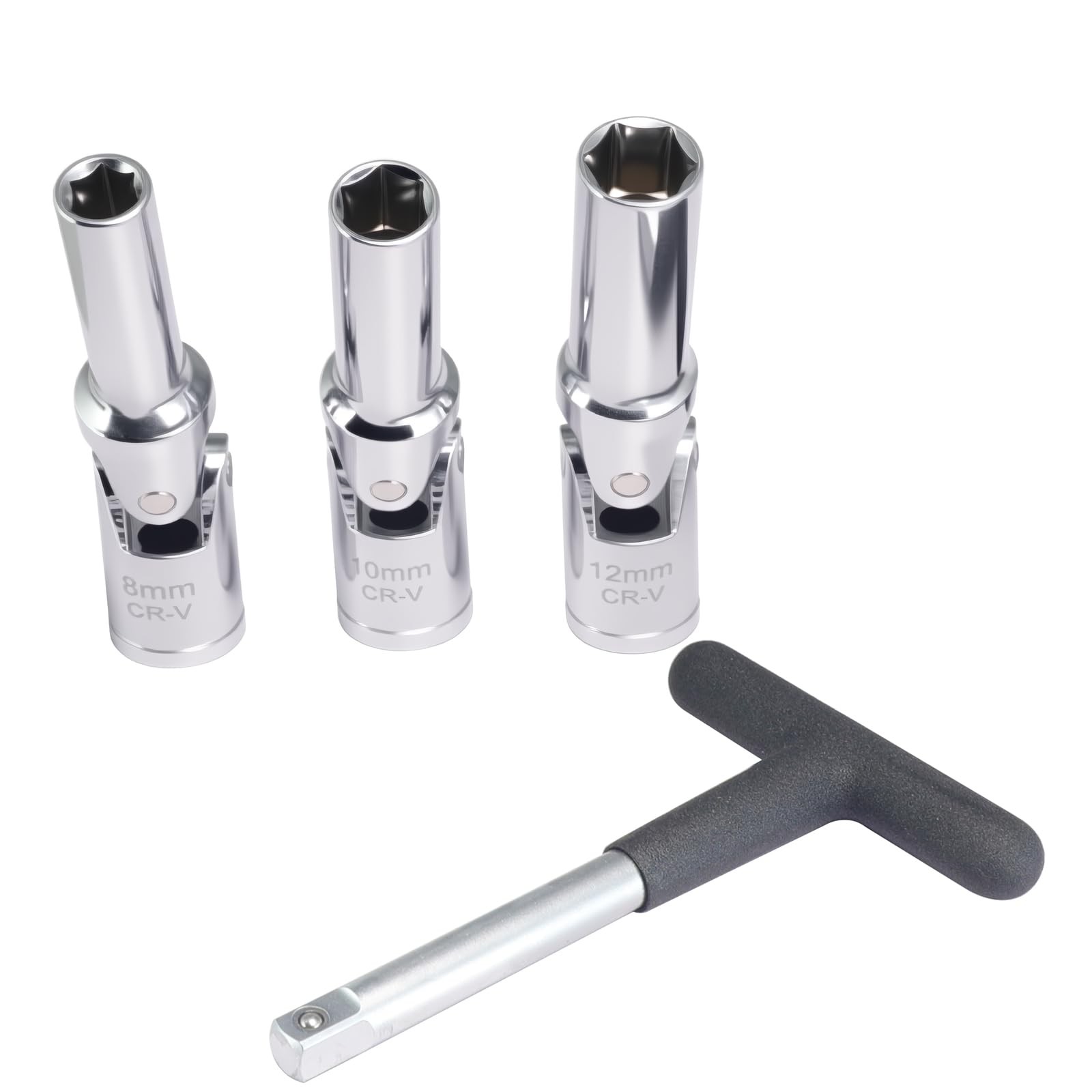 Glow Plug Socket Set 4set with 3/8" Dr T-Bar, Glow Plug Sizes (8mm, 10mm, 12m...