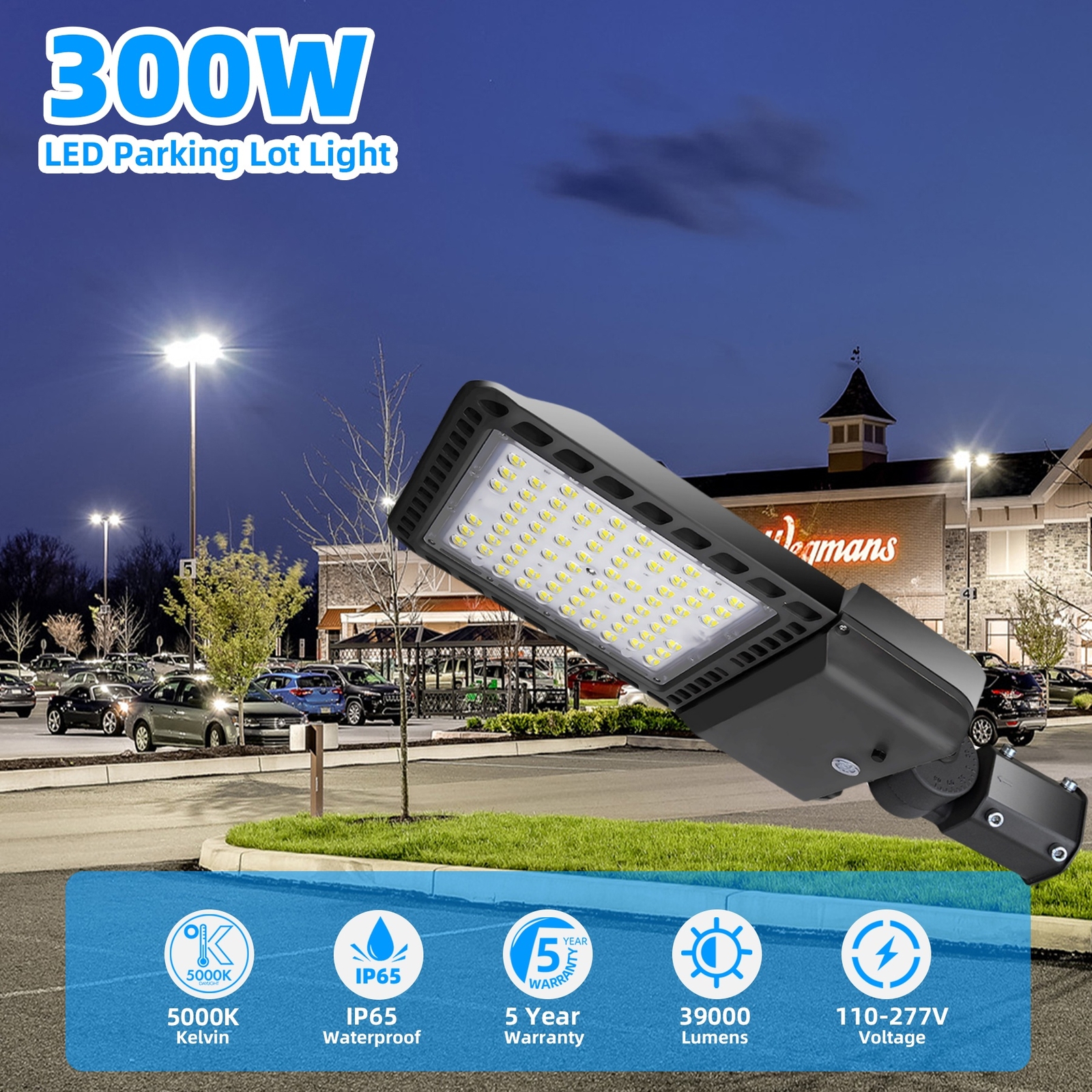 300 watt LED Shoebox Parking Lot Light Fixture Outdoor LED Lighting, 5000K White