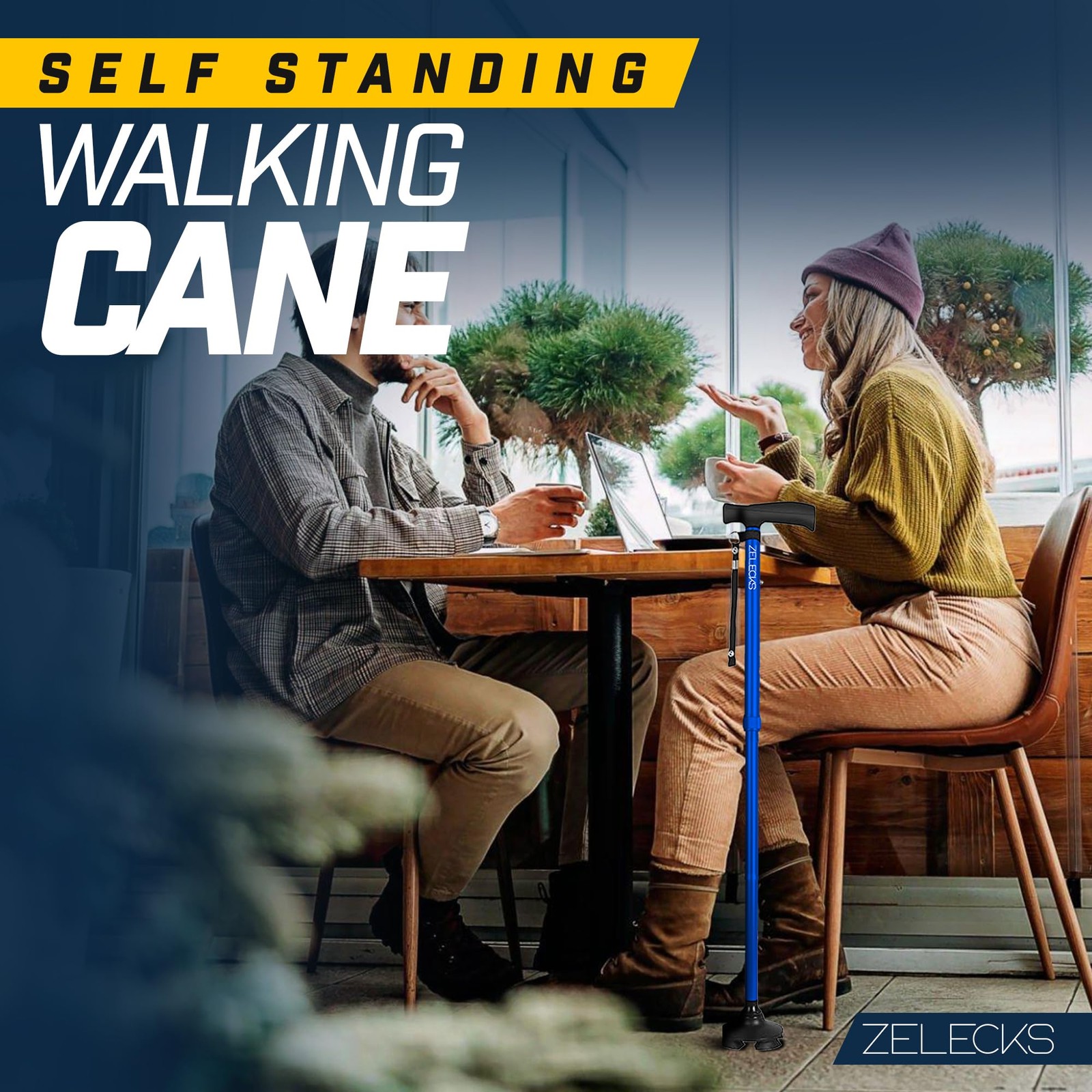 ZELECKS Walking Cane for Women & Men - Self Standing Adjustable Folding Cane