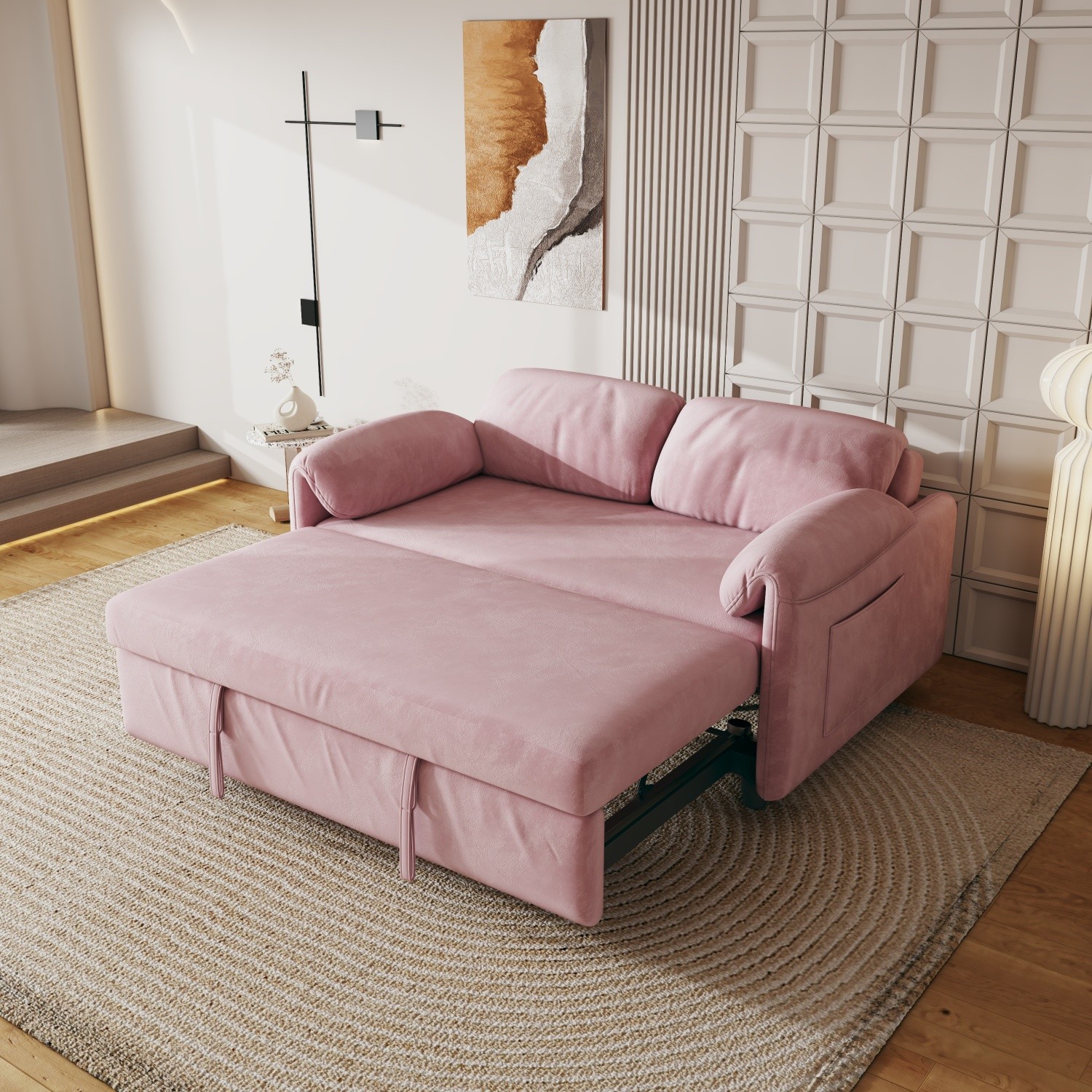 Convertible Sleeper Sofa Bed Velvet Loveseat 2-Seater Sofa w/ Pull Out Bed