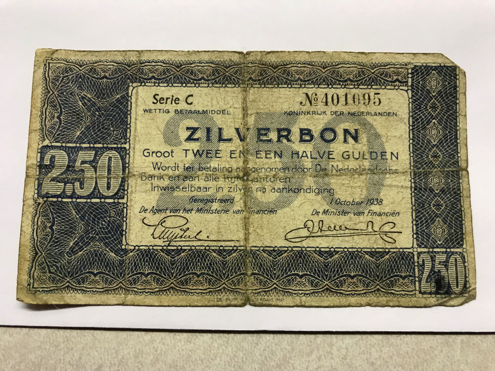 1938 Netherlands 2½ Gulden Zilverbon Hvy Circ. #8109
