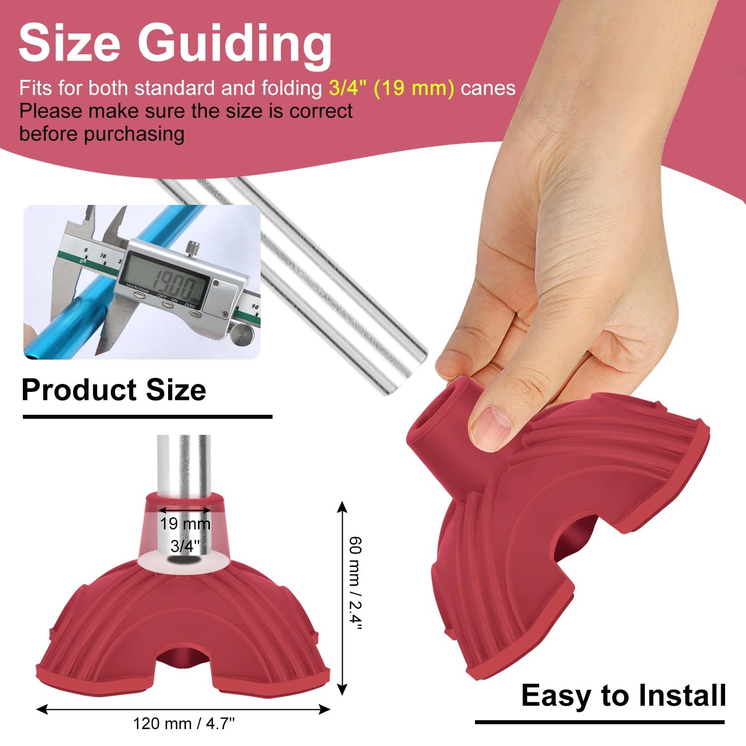 supregear Cane Tips, Self Standing Quad Base Replacement for Walking and Fold...