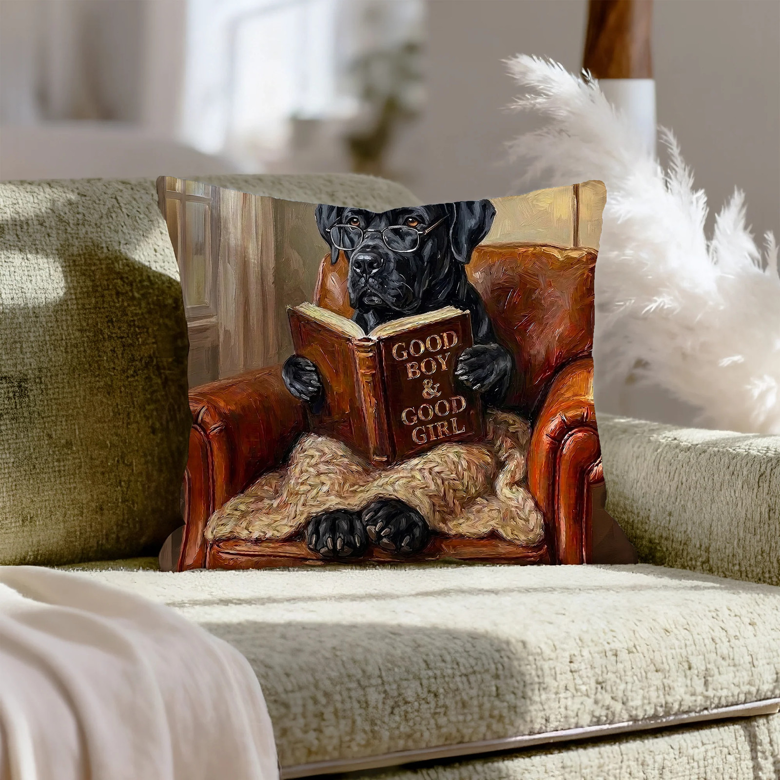 "Evening Read" - Cane Corso Pillow Cover - Dog Lover Home Decor