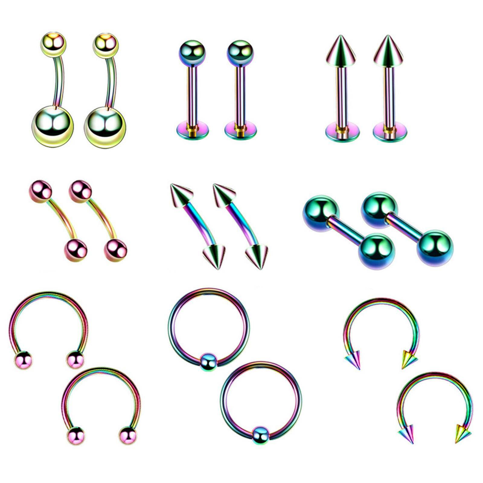 42Pcs Body Piercing Tools Kit Eyebrow Lip Ear Stud Belly Button Ring Needles Set
