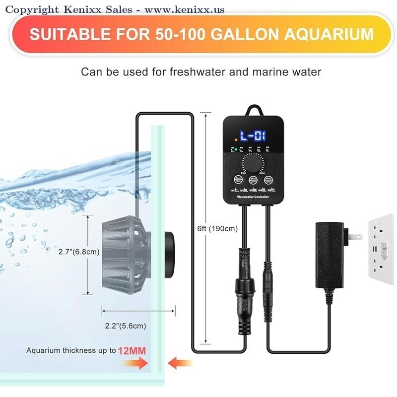 2100GPH Aquarium Wave Maker Pump Mini DC Controller 50-100 Gallon Tanks Magnetic