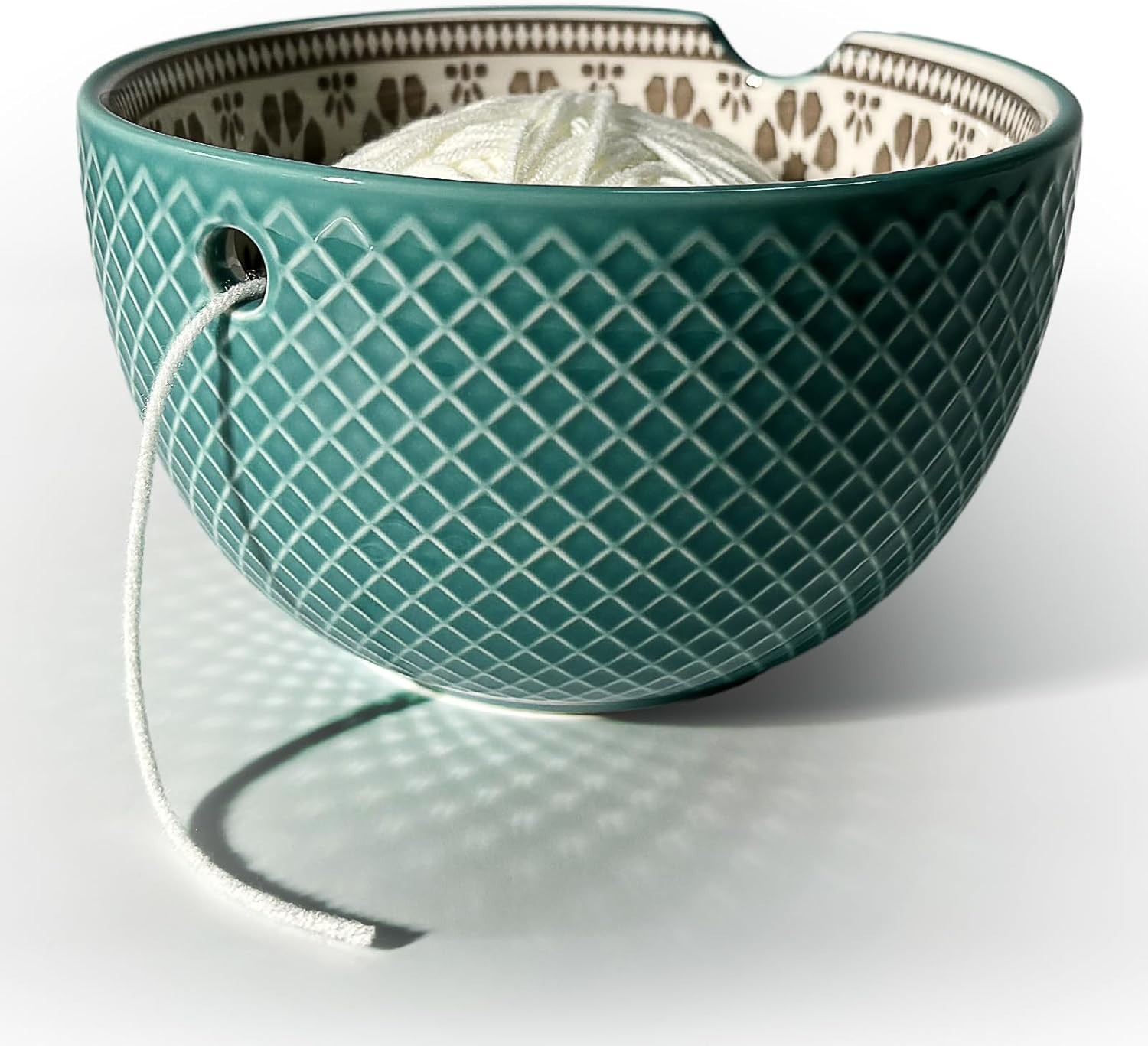Yarn Bowl for Crocheting Large Yarn Holder Bowl, Round Crochet Bowl Ceramic Y...