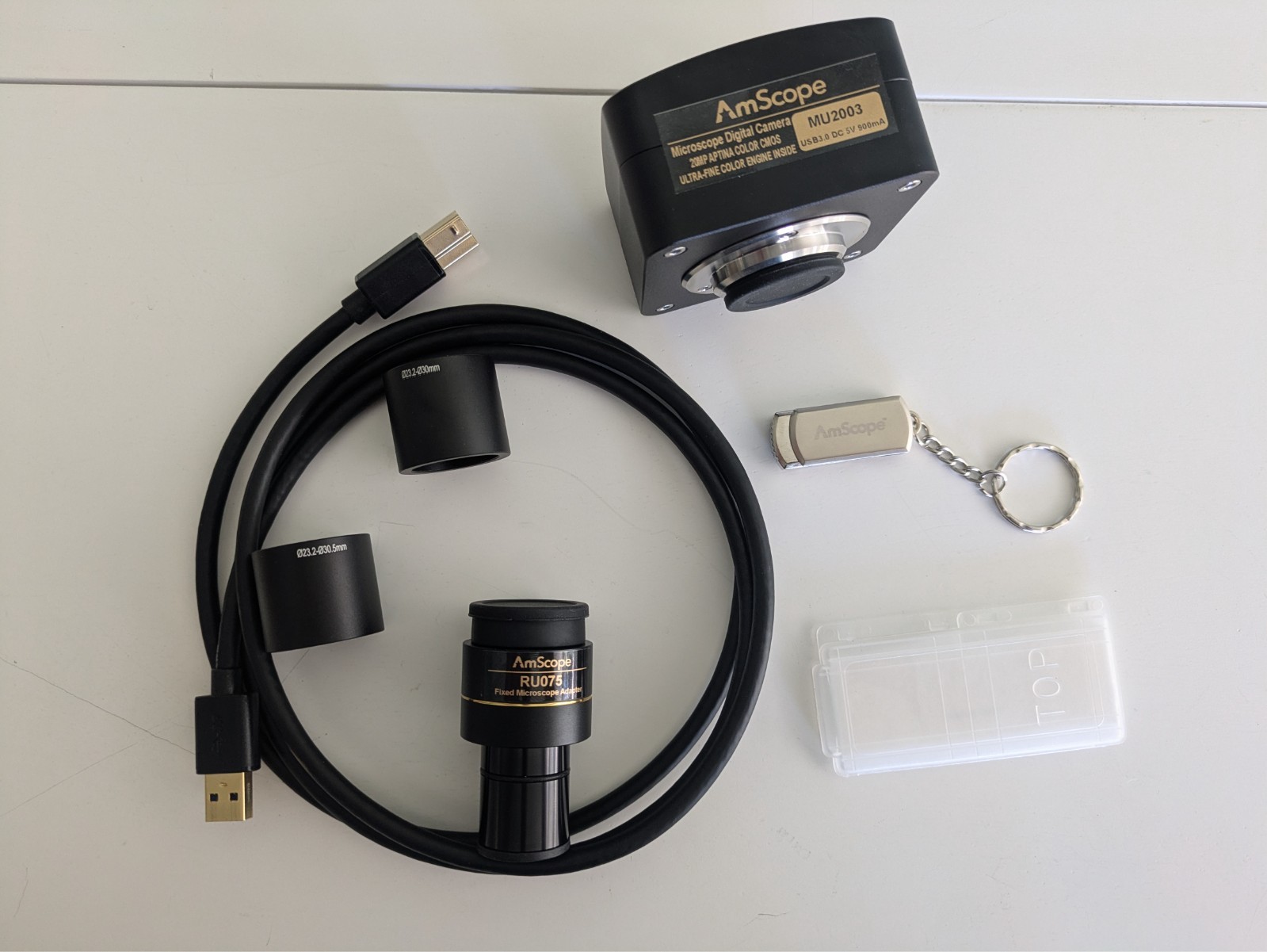 AmScope MU2003 20MP USB 3.0 Digital Microscope Camera Complete Kit - Open Box