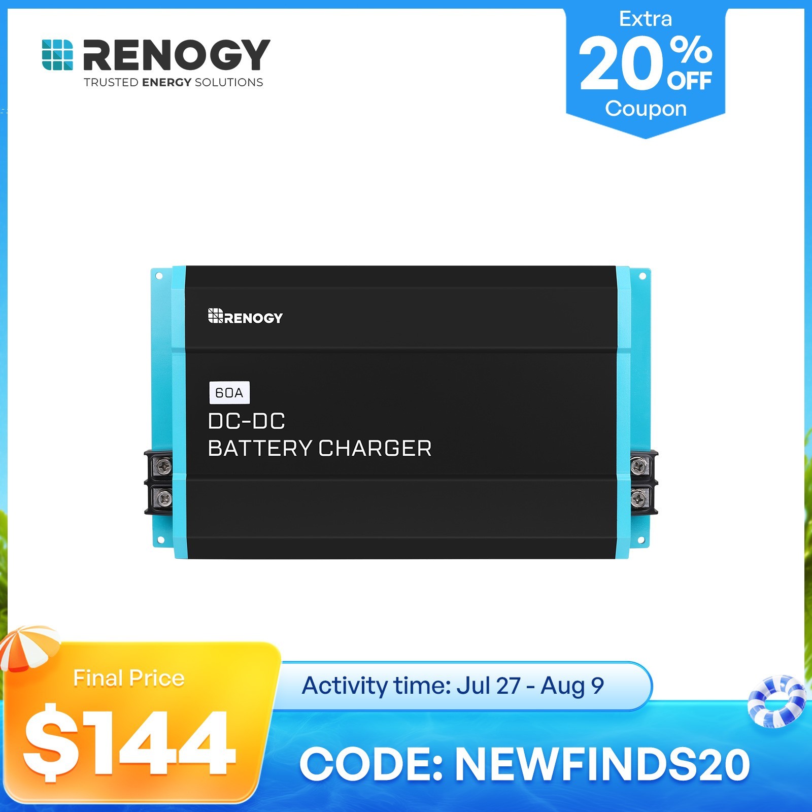 Renogy 12V 60A DC to DC On-Board Battery Charger for Flooded Gel AGM Lithium RV