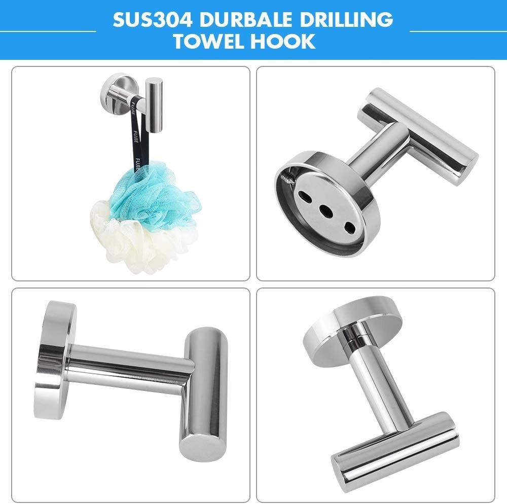 5 Pcs Silver Bathroom Hardware Set Stainless Steel Towel Bar Towel Racks Hooks