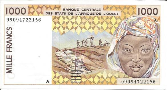 WEST AFRICAN STATES 1000 FRANCS 1999  IVORY COAST. UNC CONDITION. 4RW 11ABRIL