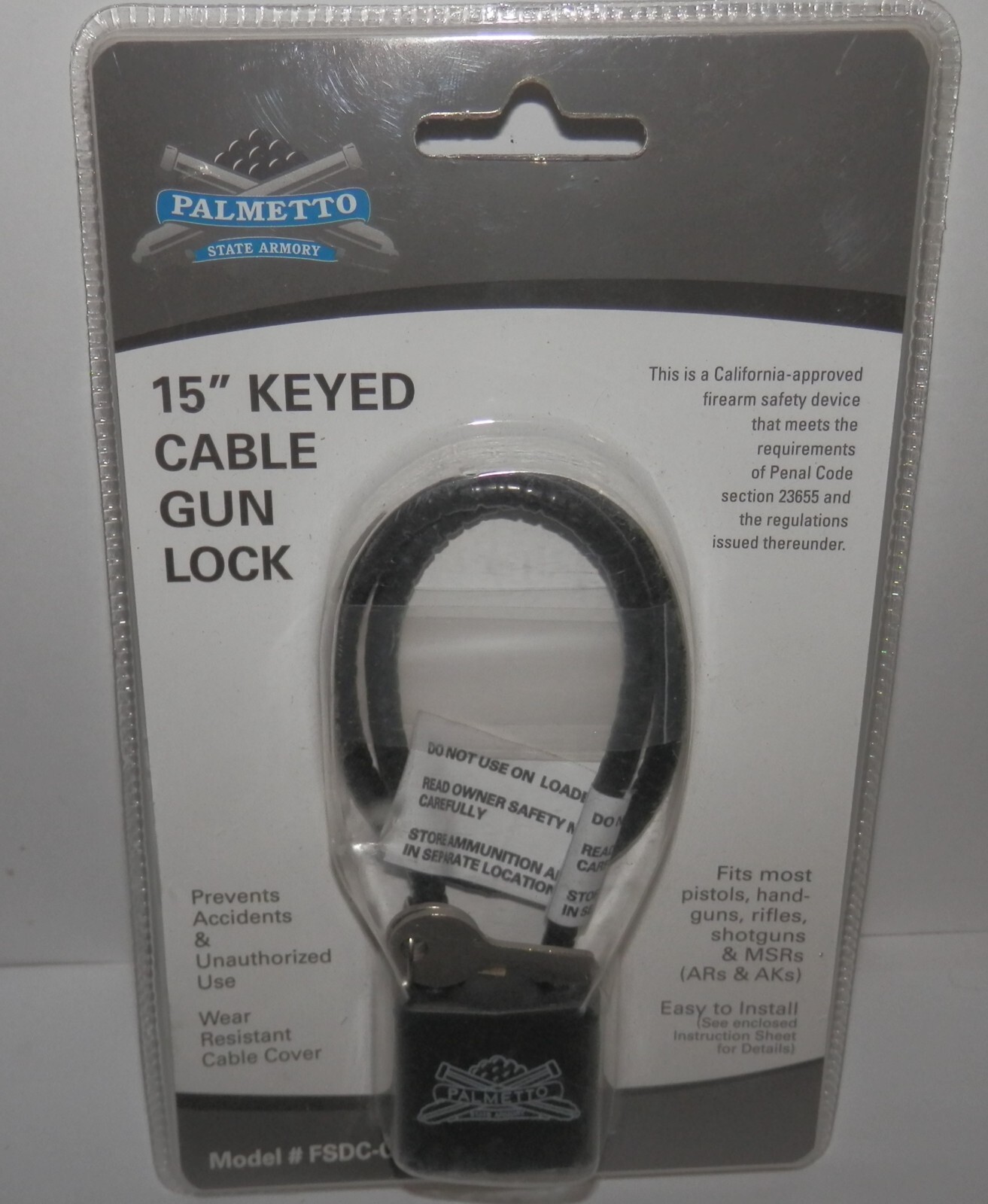 Palmetto 15" Keyed Cable Gun Lock #FSDC-CL1020RKD NIP