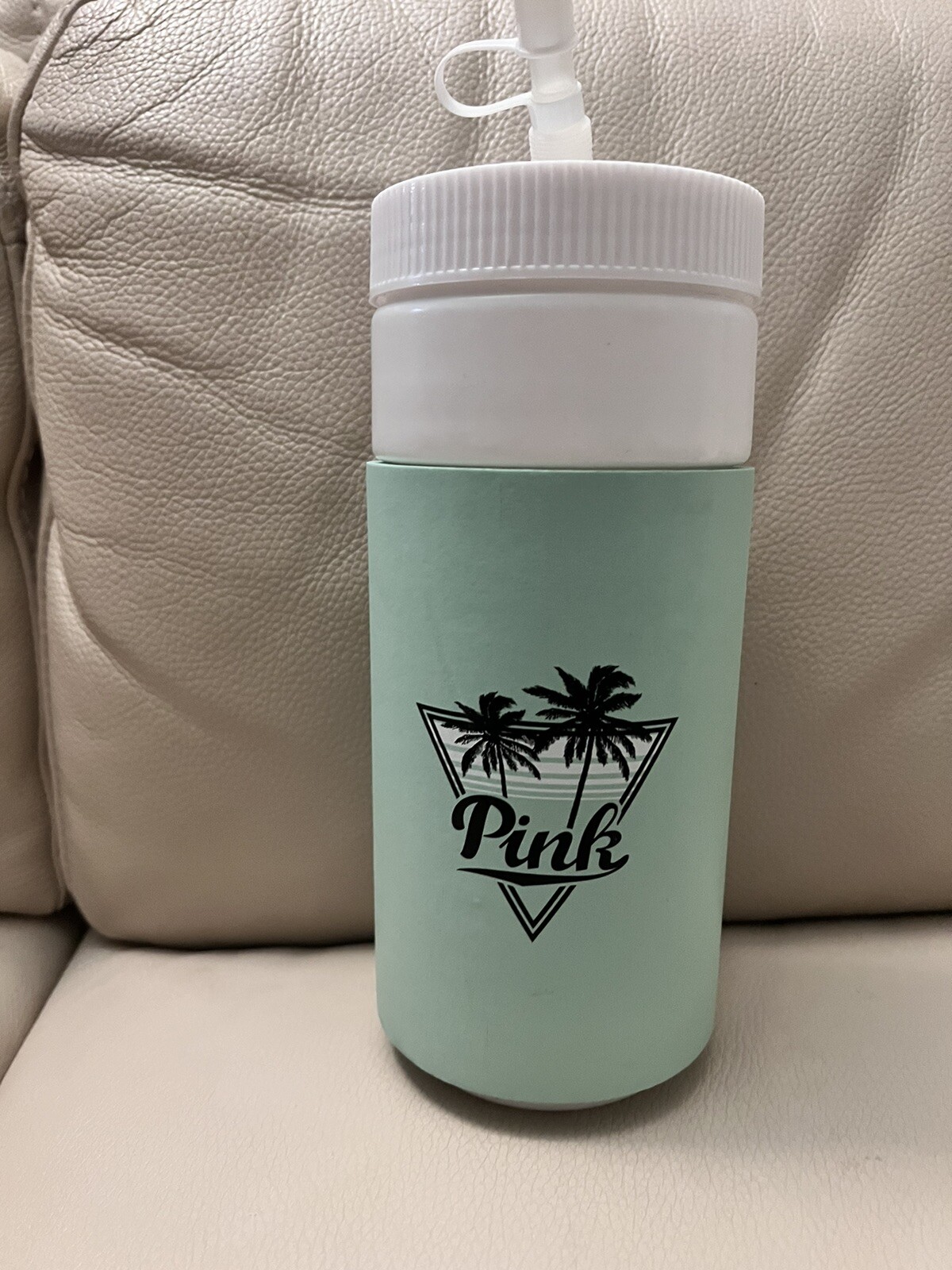 New Victoria's Secret PINK Retro Insulated Water Bottle Mint Green Beach Please