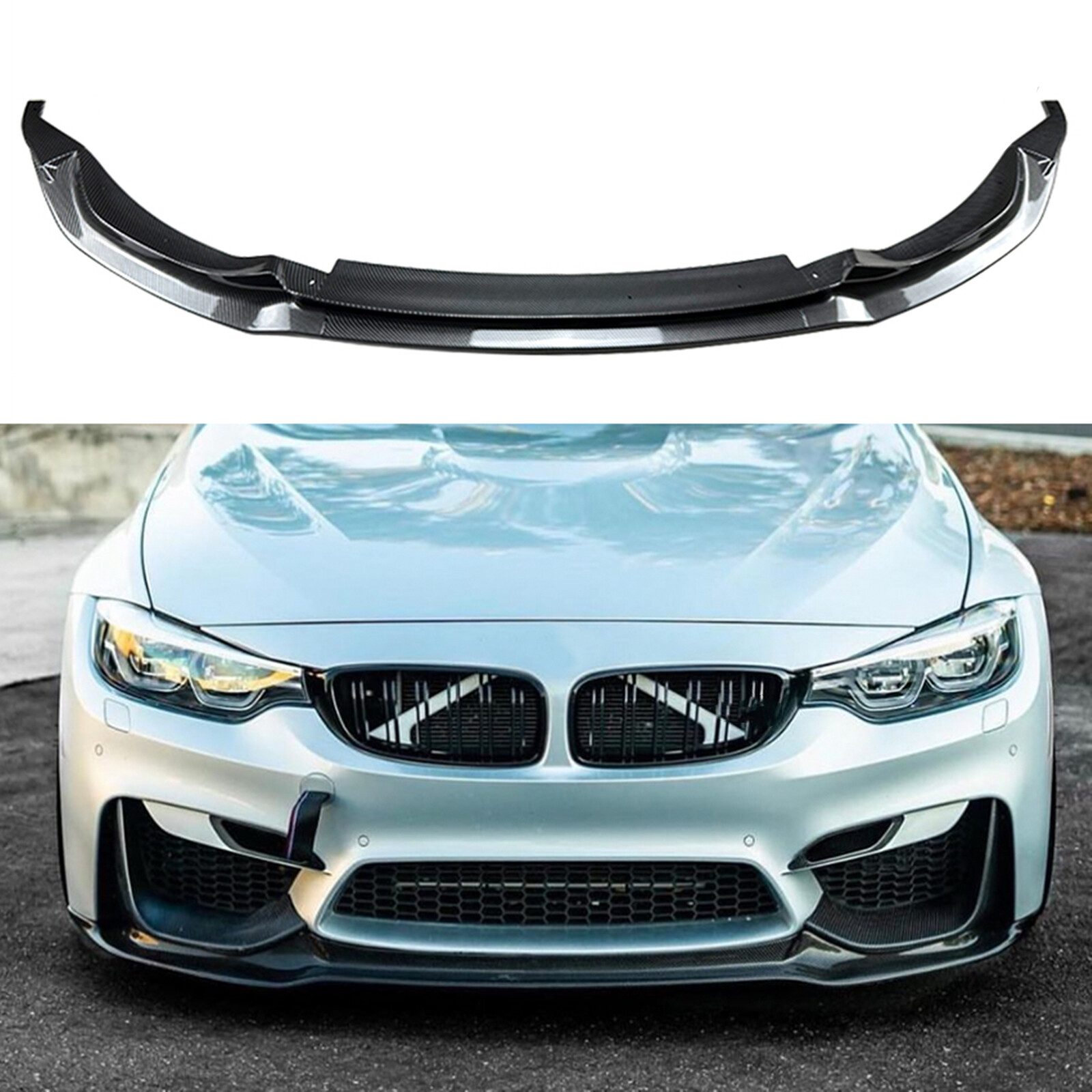 Carbon Fiber Look Front Spoiler Lip Splitter For BMW F80 M3 M82 F83 M4 15-20