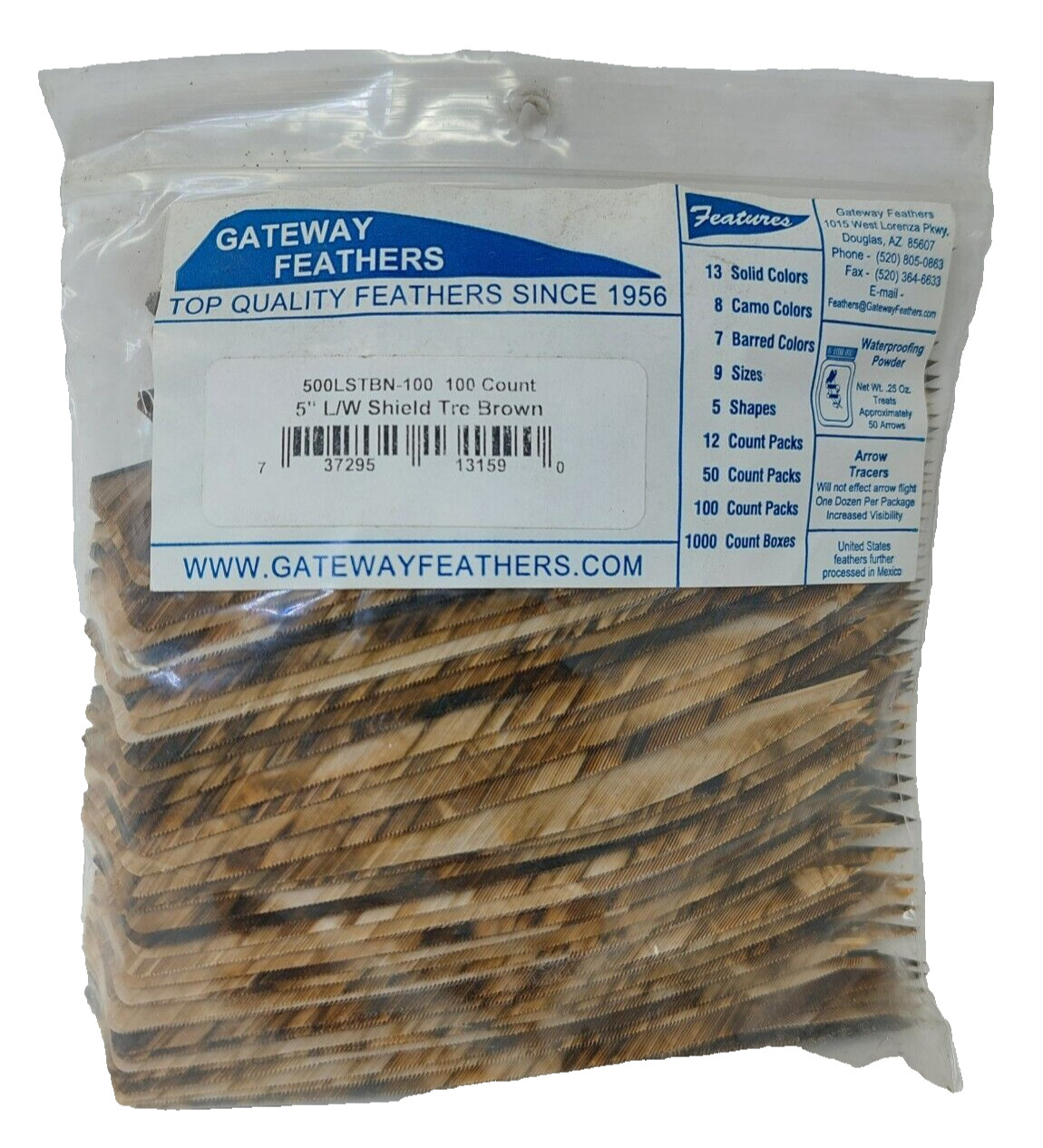 100 Pack Gateway Feathers 5" Left Wing: Shield  Camo Tre Brown 500LSTBN-100