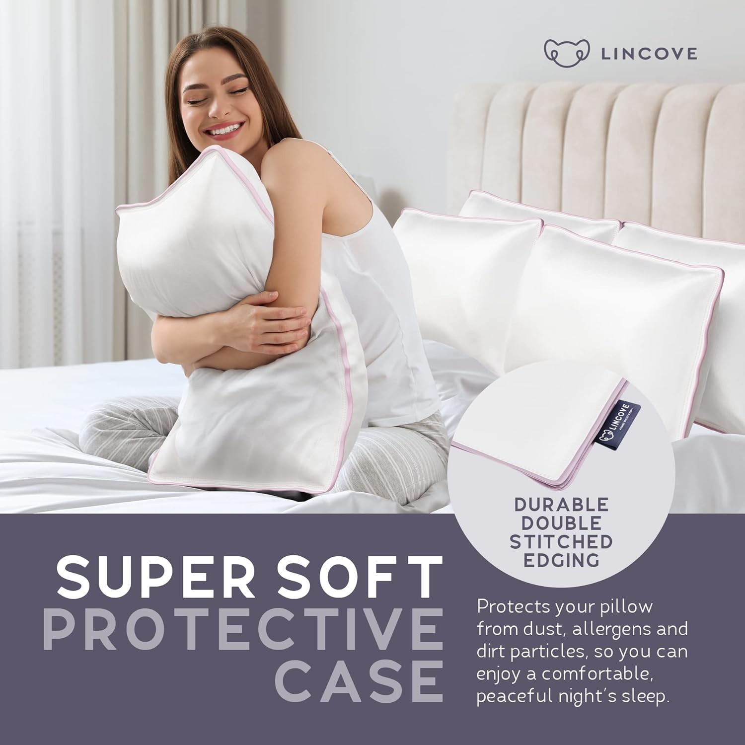 100% Cotton Sateen Pillow Protector Cover - Zipper Pillow Cover - 500 Thread