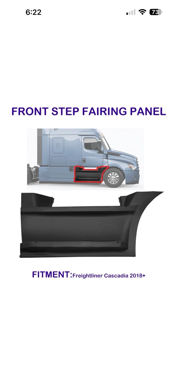 For Freightliner Cascadia 2018-2023 Front Step Fairing Panel Passenger (RH) Side