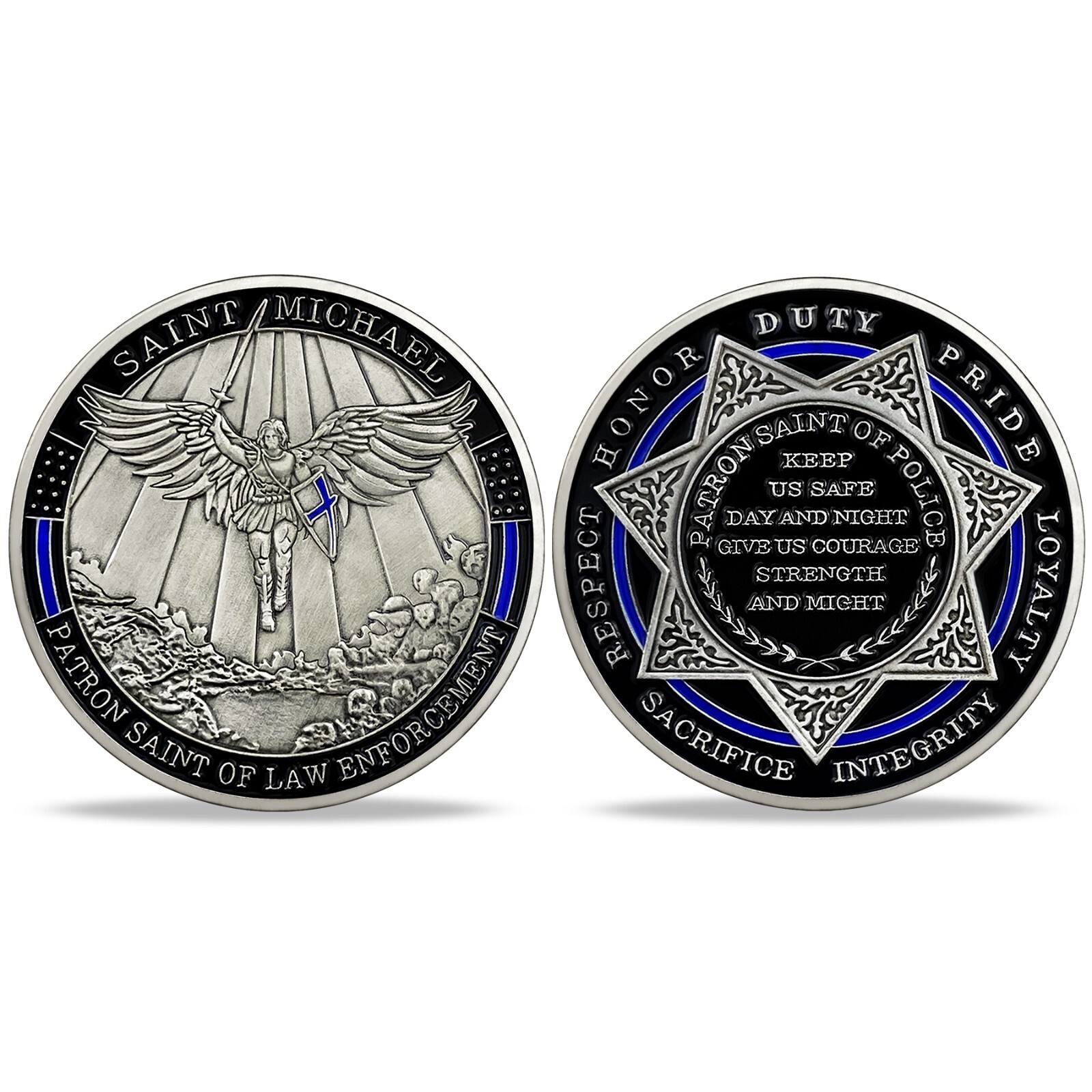 Saint Michael Patron Saint of Law Enforcement Challenge Coin Thin Blue Line Coin