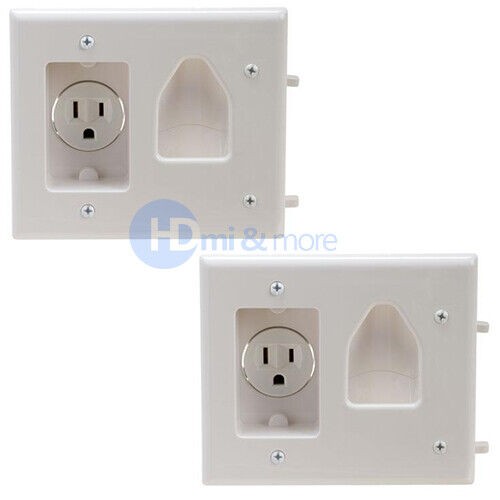 2x Recessed Low Voltage Wall Plate Recessed Power White