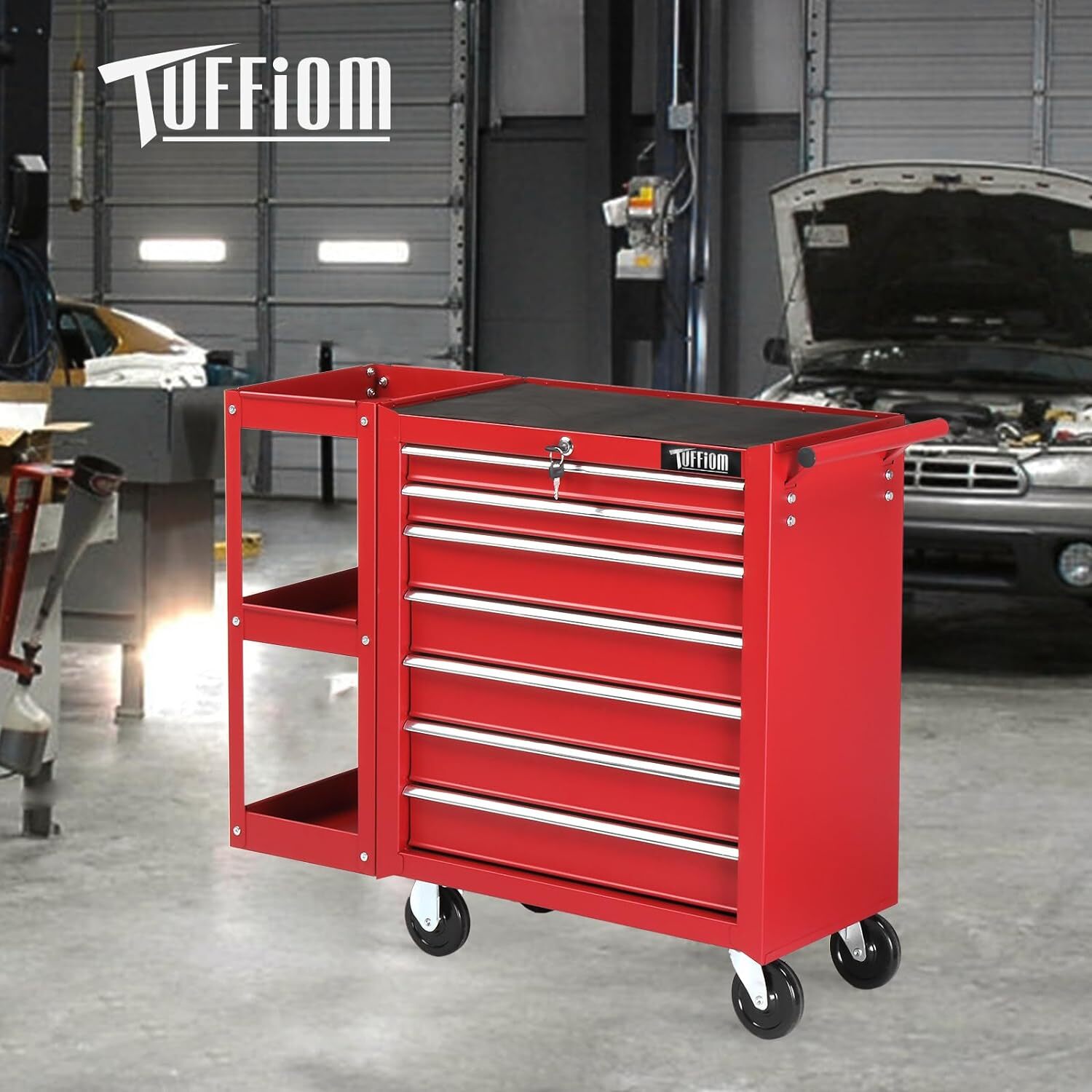 7-Drawer Rolling Tool Chest Tool Box Tool Cabinet with Lock & Key & Side Shelves