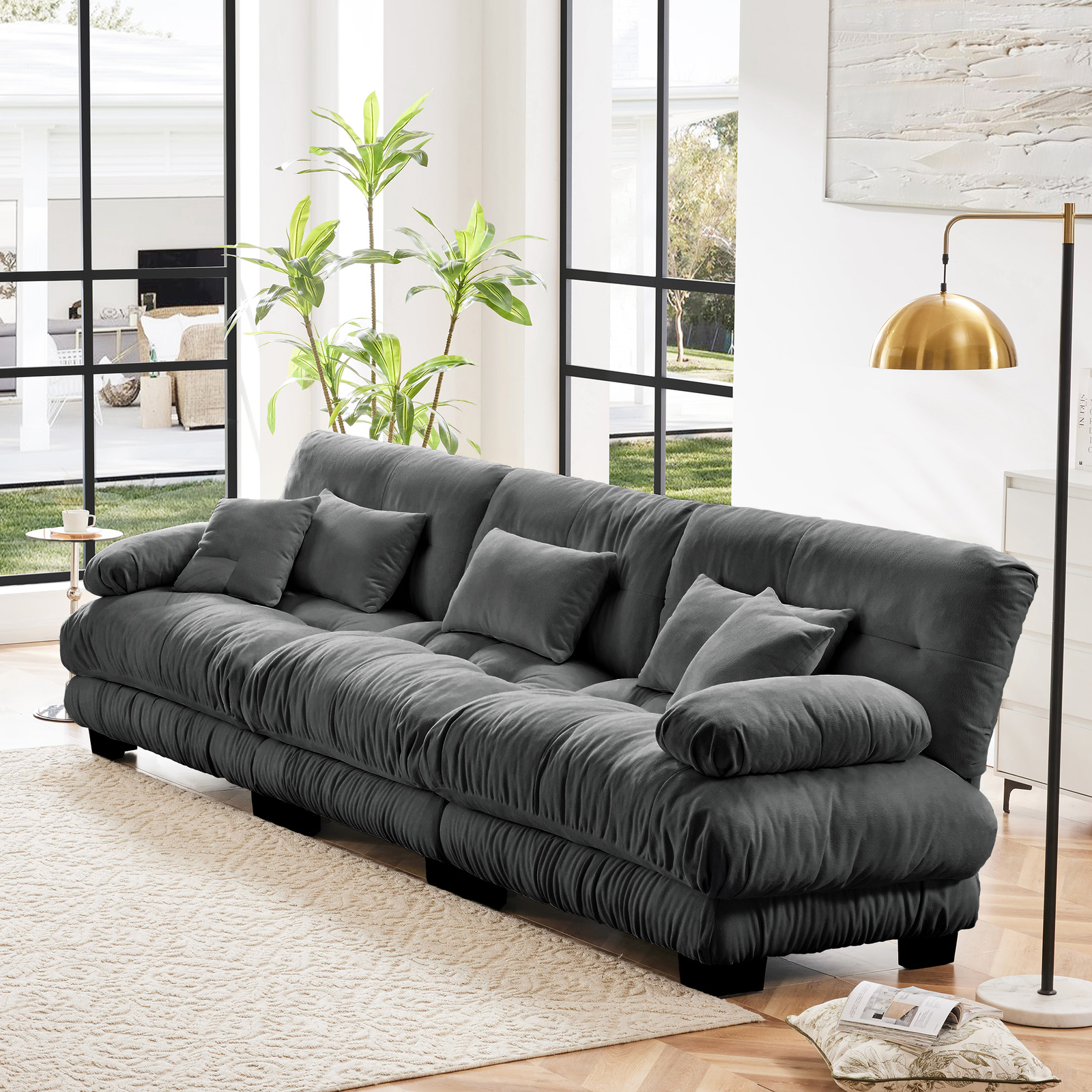 3-Seater Sectional Sofa Modular Deep Seat Sofa Couch Chenille Sofa Comfy - Gray