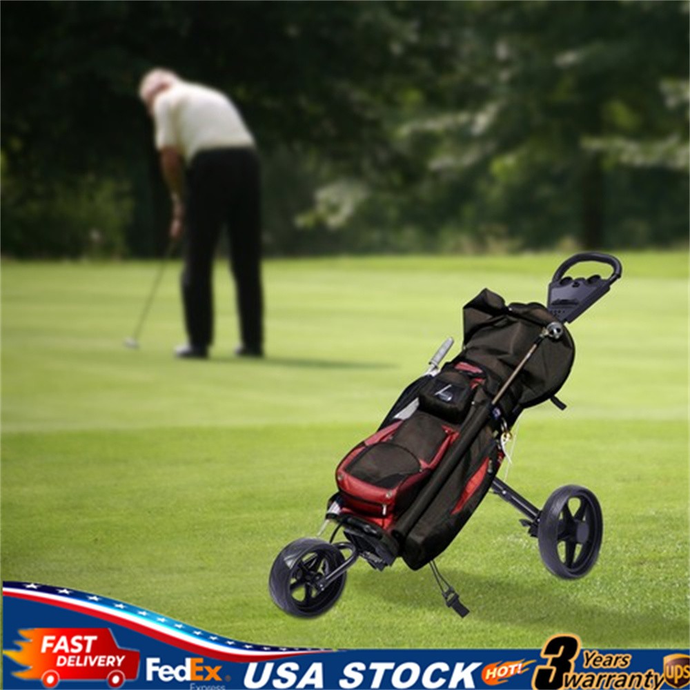 3 Wheel Golf Push Cart Folding Golf Walking Push Cart Roller Golf Bag Holder