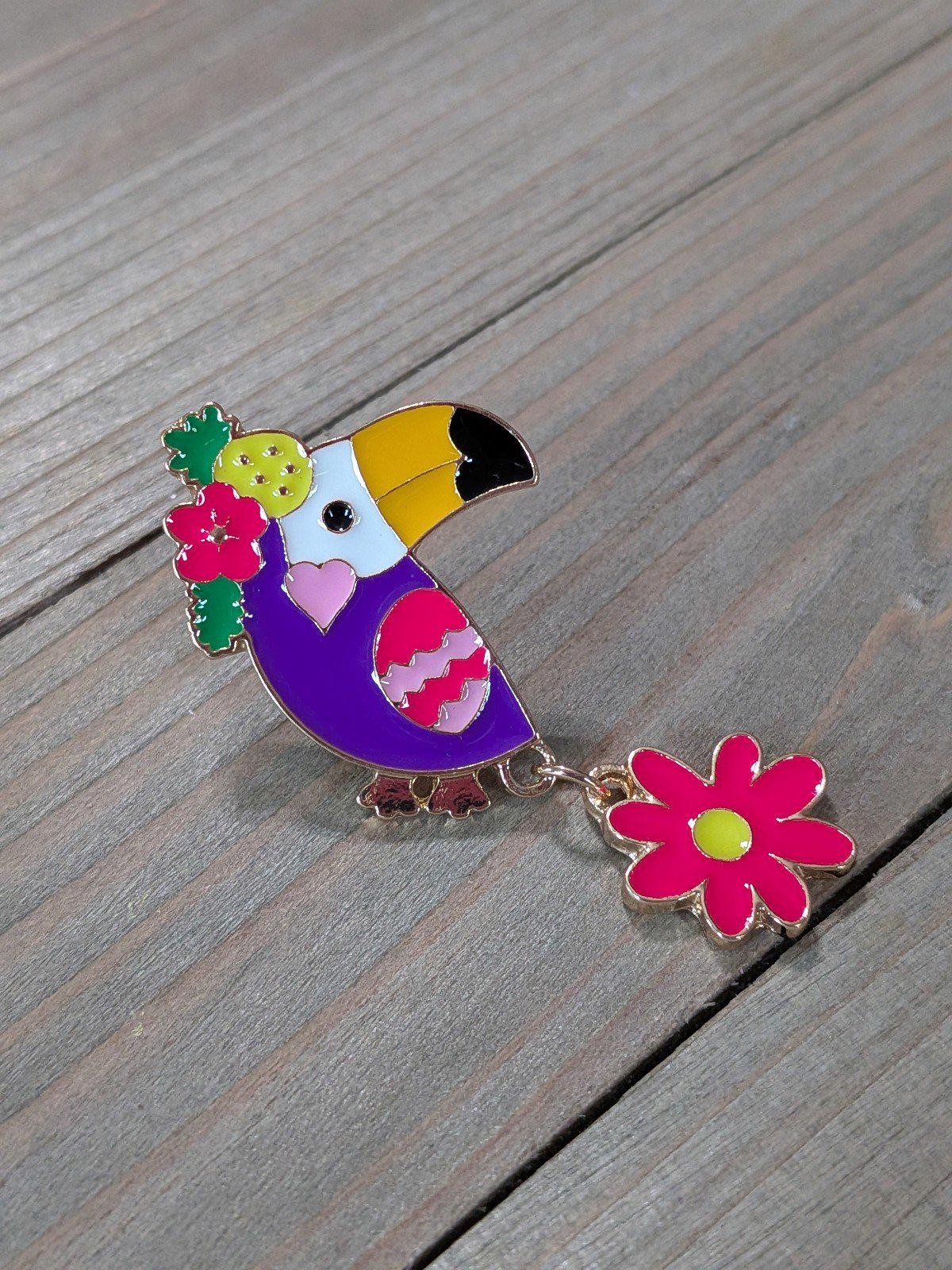 Enamel Pin Cute Floral Colorful Toucan Parrot Bird Pin