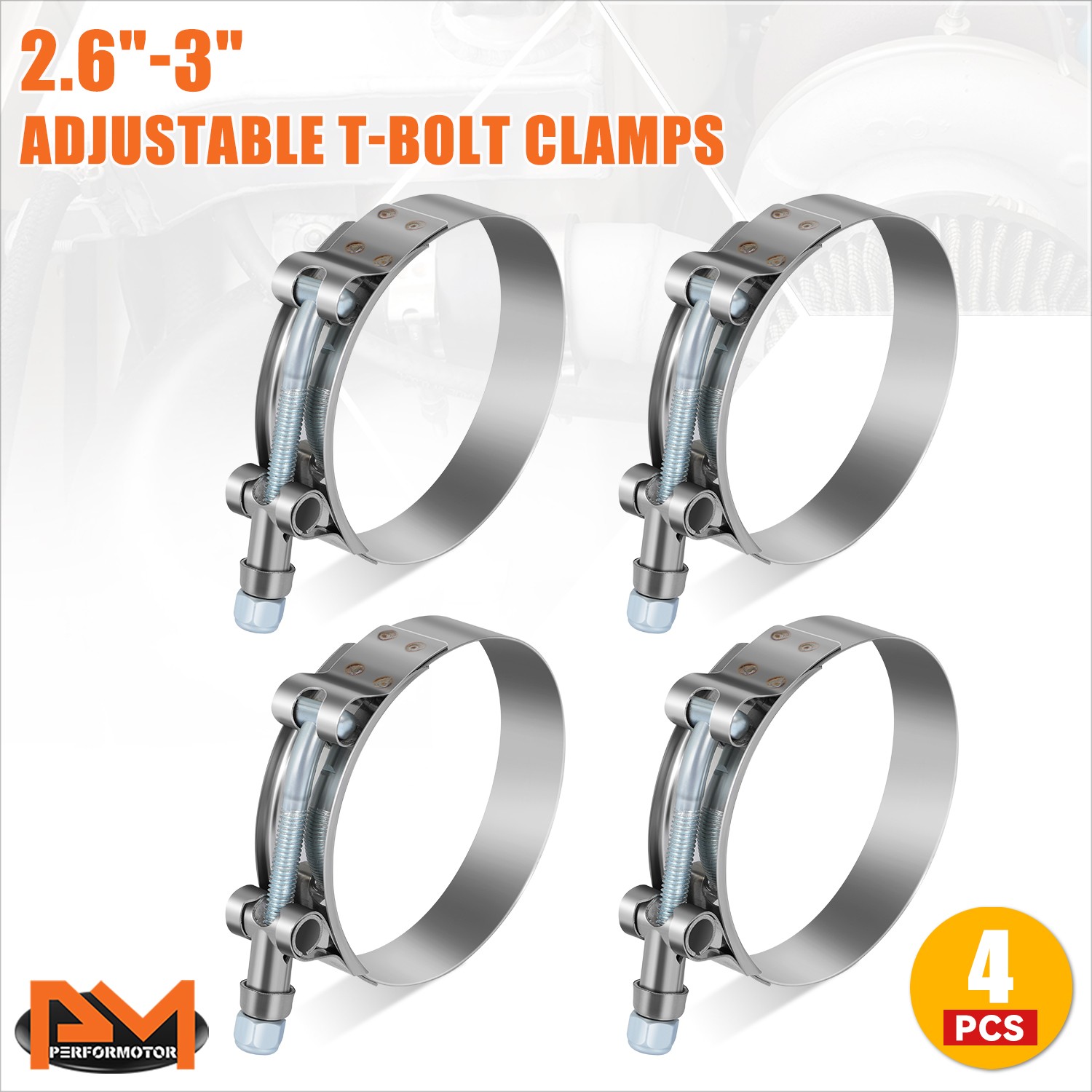 2.5" Universal 4x Stainless Steel T-Bolt Clamps Turbo Intake 66-76mm Hose Clamp