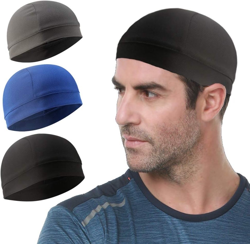 3 Pack Cooling Skull Cap Helmet Liner Sweat Medium, Black,royal Blue,grey