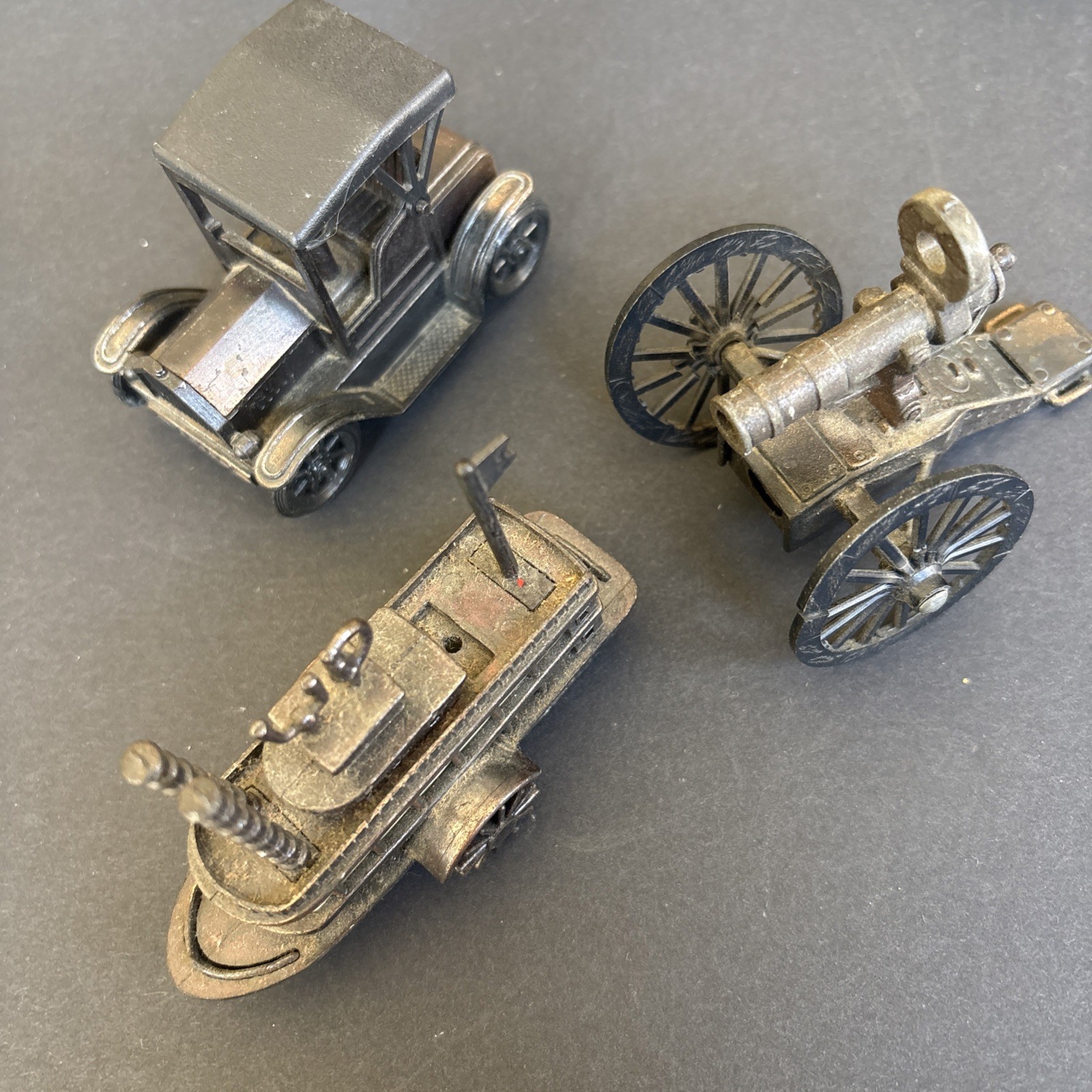 Vintage Metal Figural Pencil Sharpener Lot Cannon Car Boat Miniature Collectible