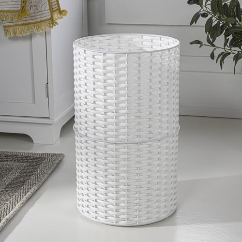 HPM1100D Cecil Modern 4.13-Gallon Faux Wicker Cylinder Waste Basket for White