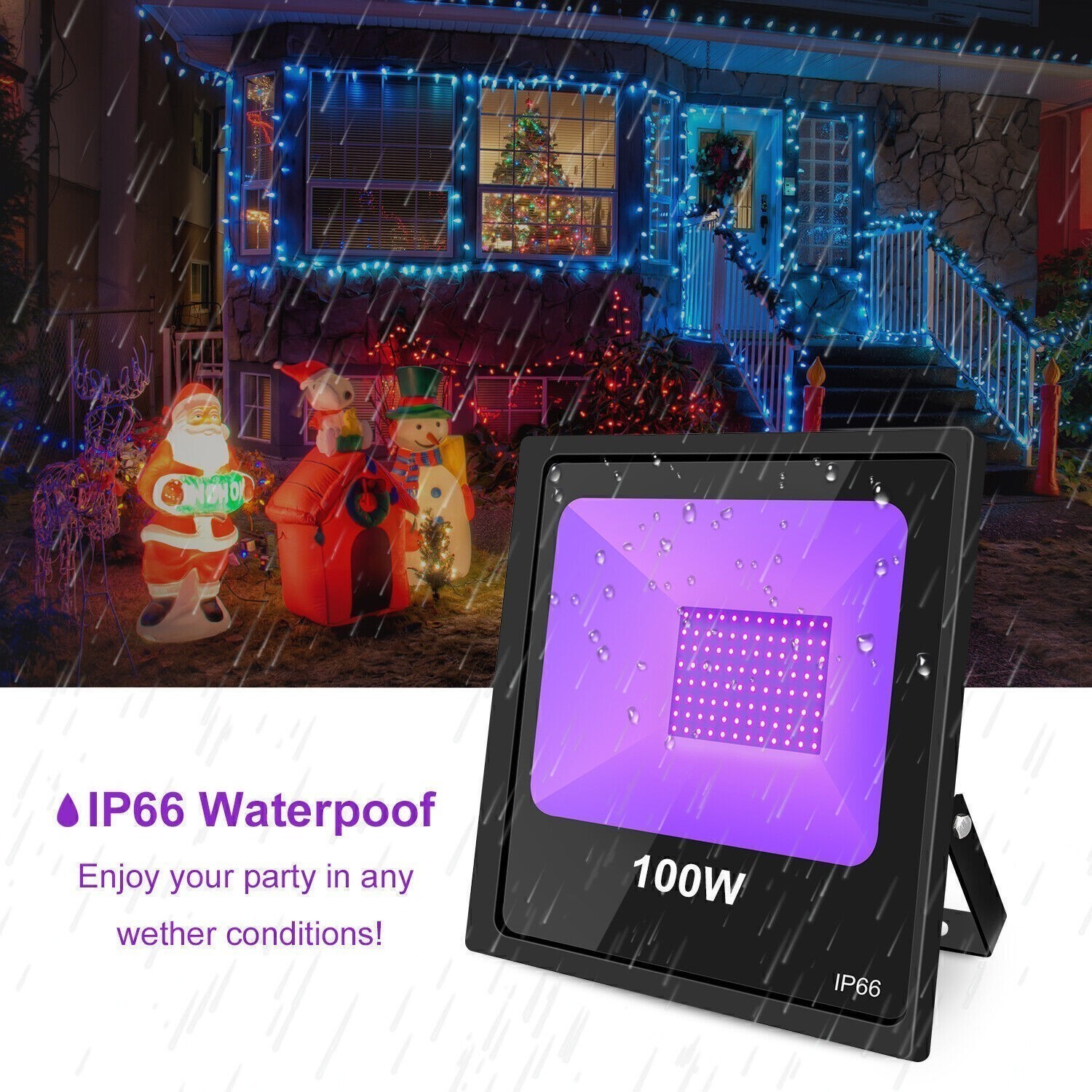 100W LEDUV Black Flood Lights Outdoor Garden with Plug for Glow Party Halloween
