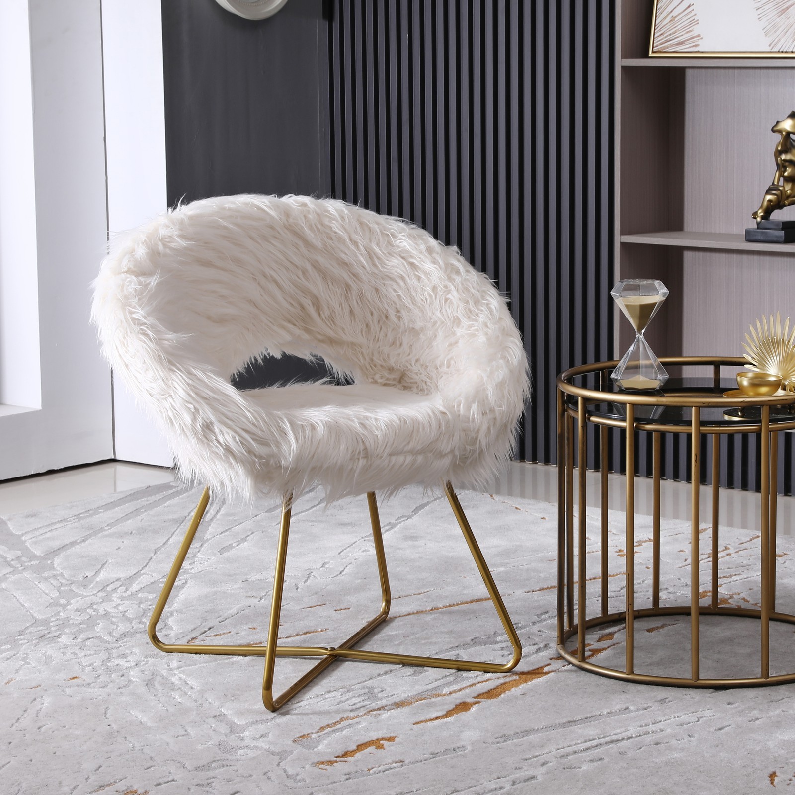 Plush White Faux Fur Accent Chair, Modern Upholstered Lounge Chair