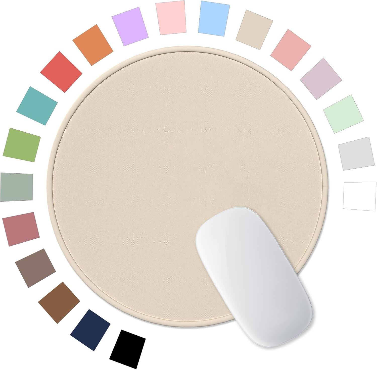 Mouse Pad, Premium-Textured Small Round Mousepad 8.7 x 8.7 Inch Beige, Stitched
