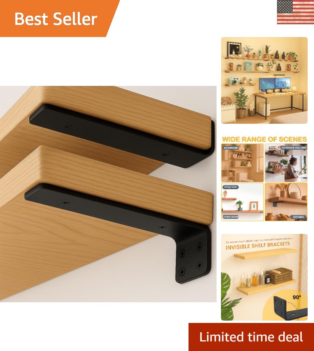 Alloy Steel Floating Shelf Brackets 6-Pack - Easy Install, 160 lbs Strength