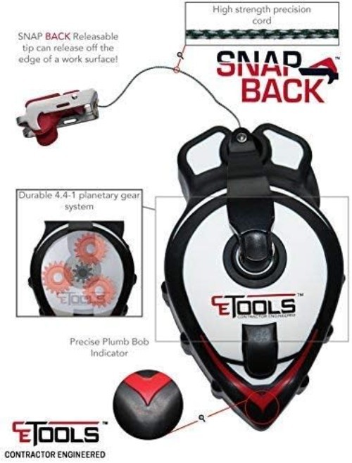 SnapBack Chalk Line with Releasable Tip - Efficient Marking Tool for Carpenters