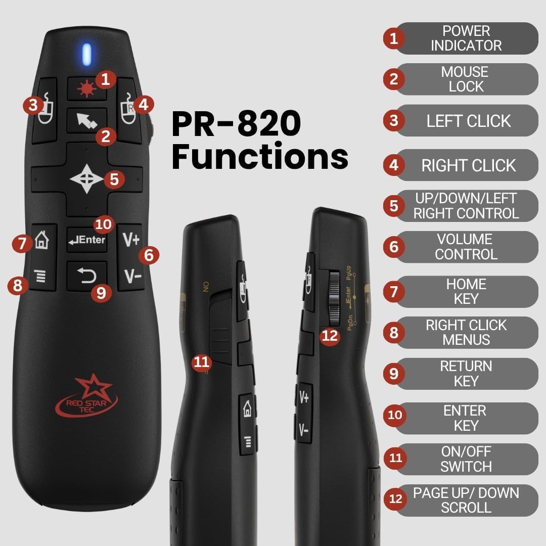 Wireless Presentation Clicker Air Mouse Laser Pointer 50ft RF Mac/PC