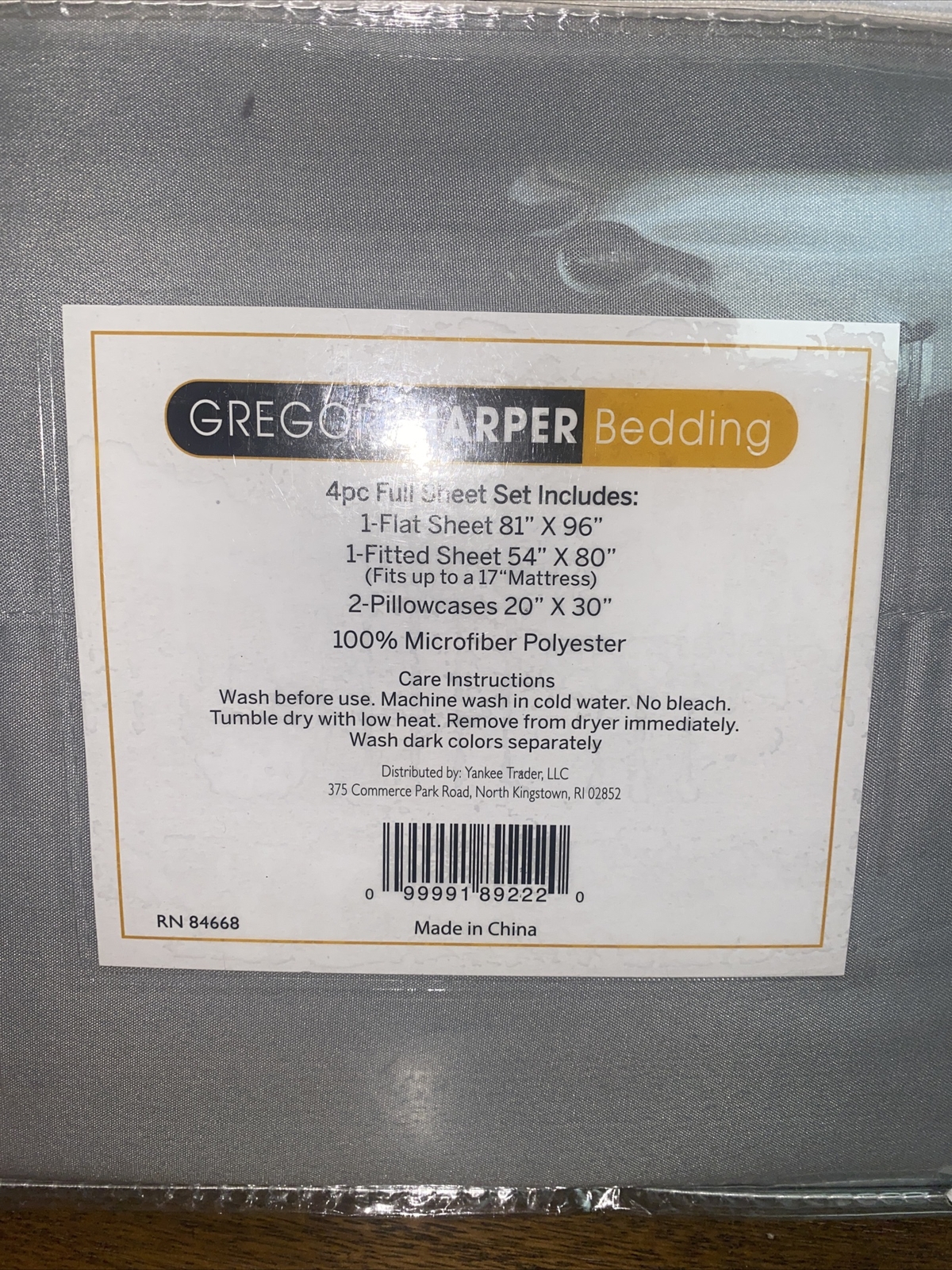 Gregory Harper Bedding 4 Piece Full Sheet Set. Gray. Brand New.