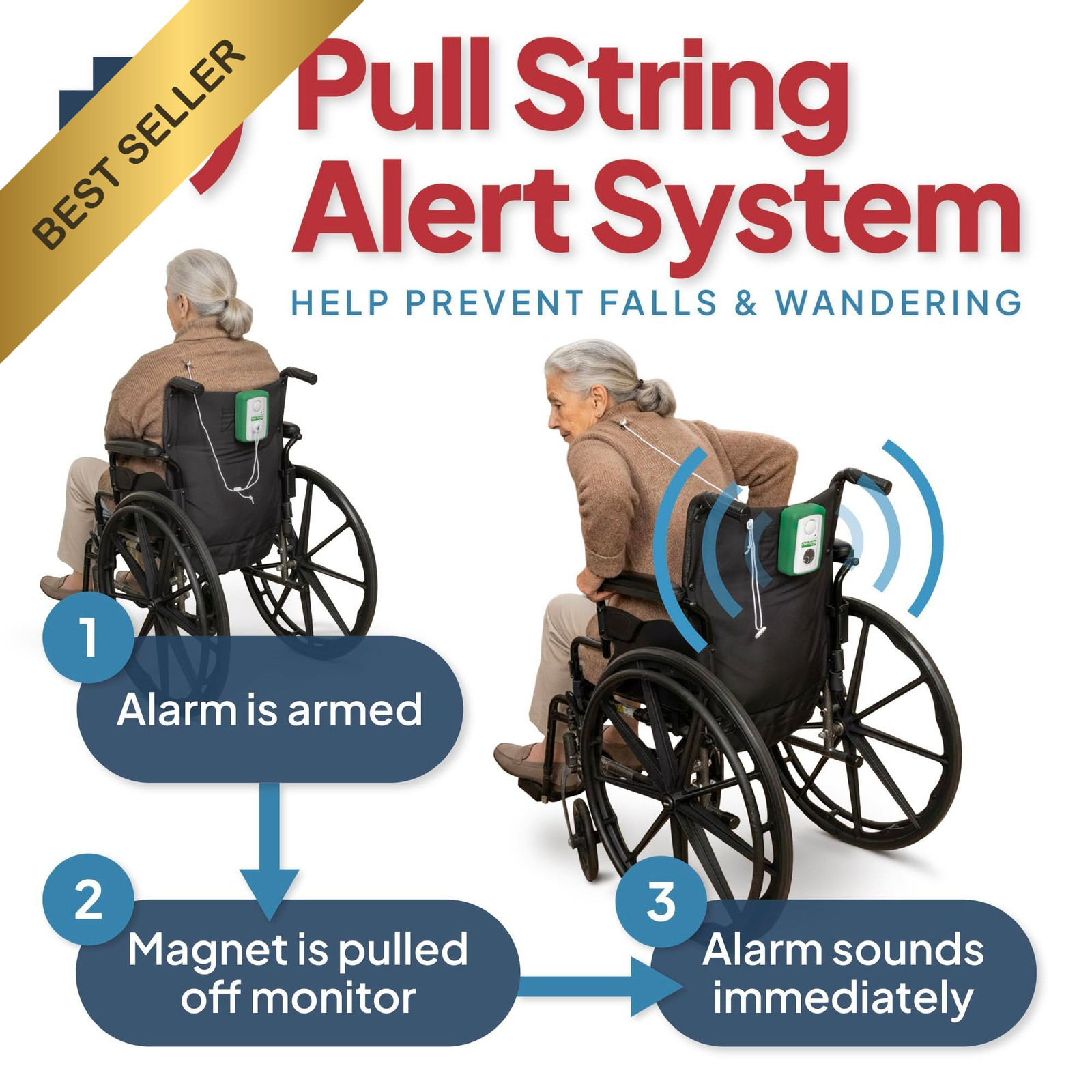 Smart Caregiver BPS-01 Pull String Fall Alarm Anti Wandering Safety Alert System