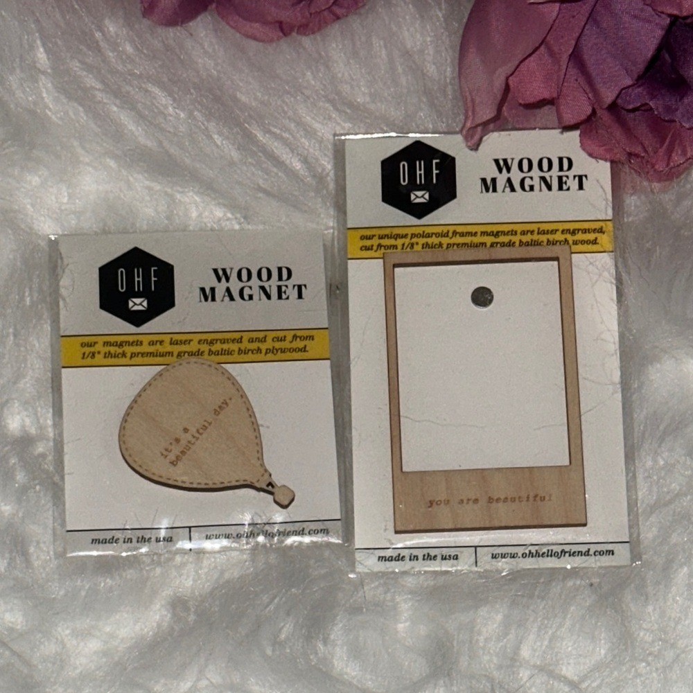 OHF Wood Magnet Set Laser Engraved Hand Cut Minimalist Gift
