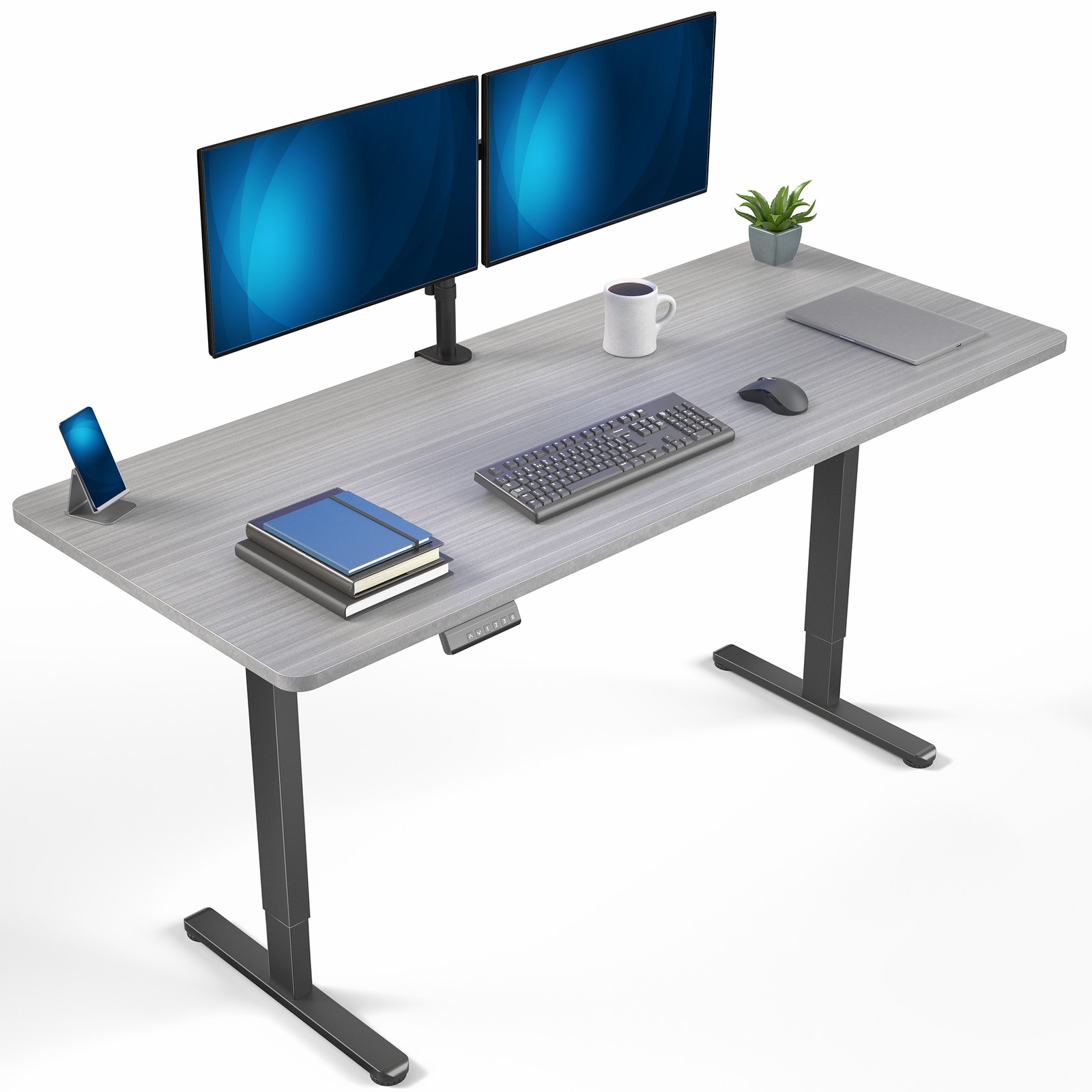 VIVO Dual Motor 71” x 30” Standing Desk, 1-Piece Dark Gray Top, Black Frame