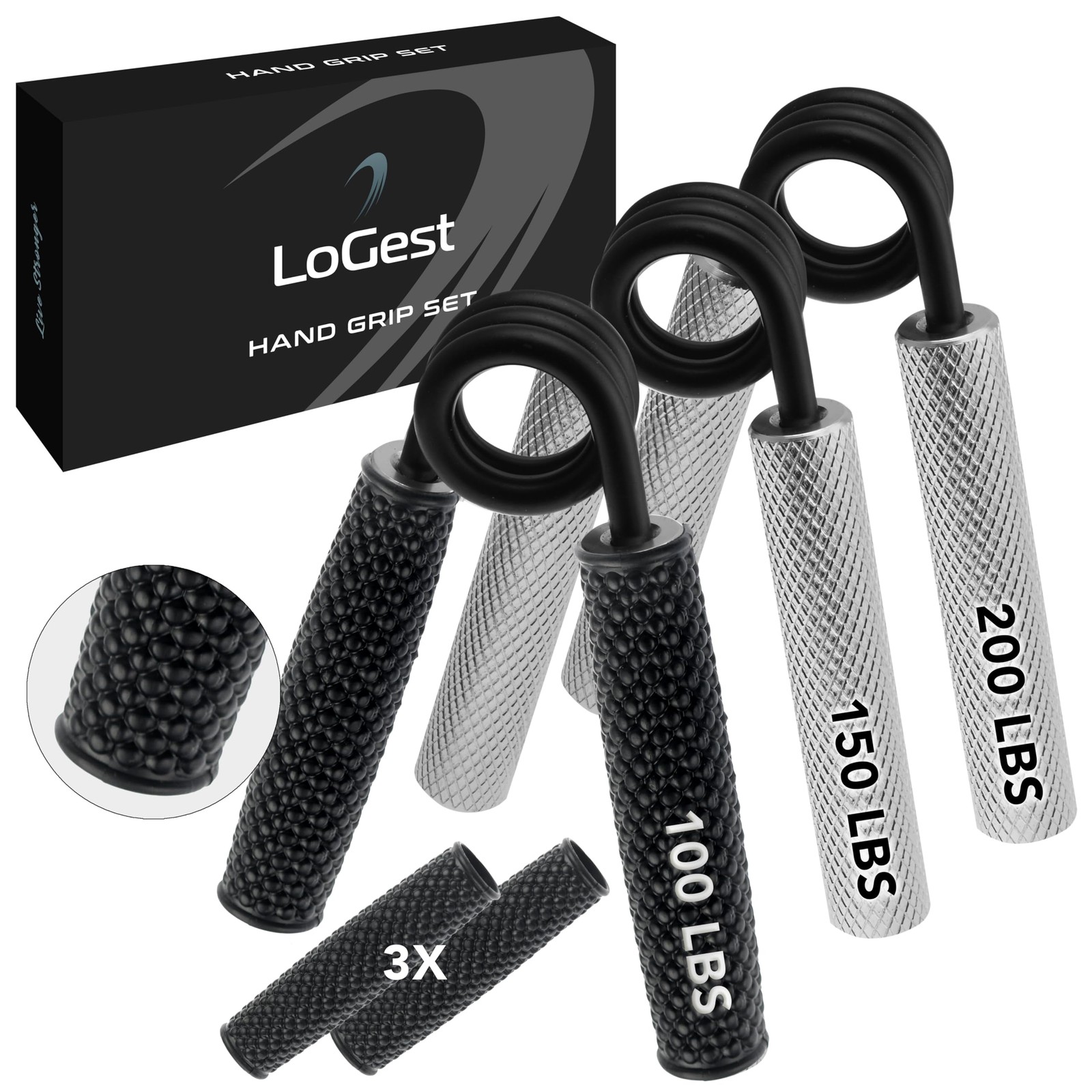 Metal Hand Grip Set, 100LB-200LB 3 Pack No Slip Heavy-Duty Grip Strengthener ...
