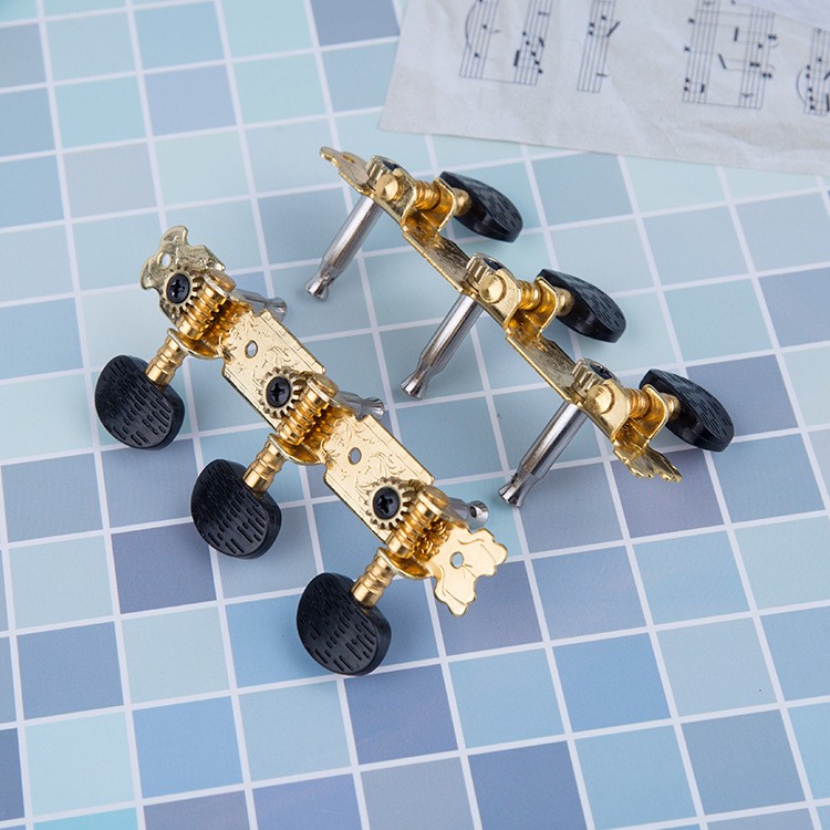 3+3 long three-position guitar tuning pegs, gold-plated black